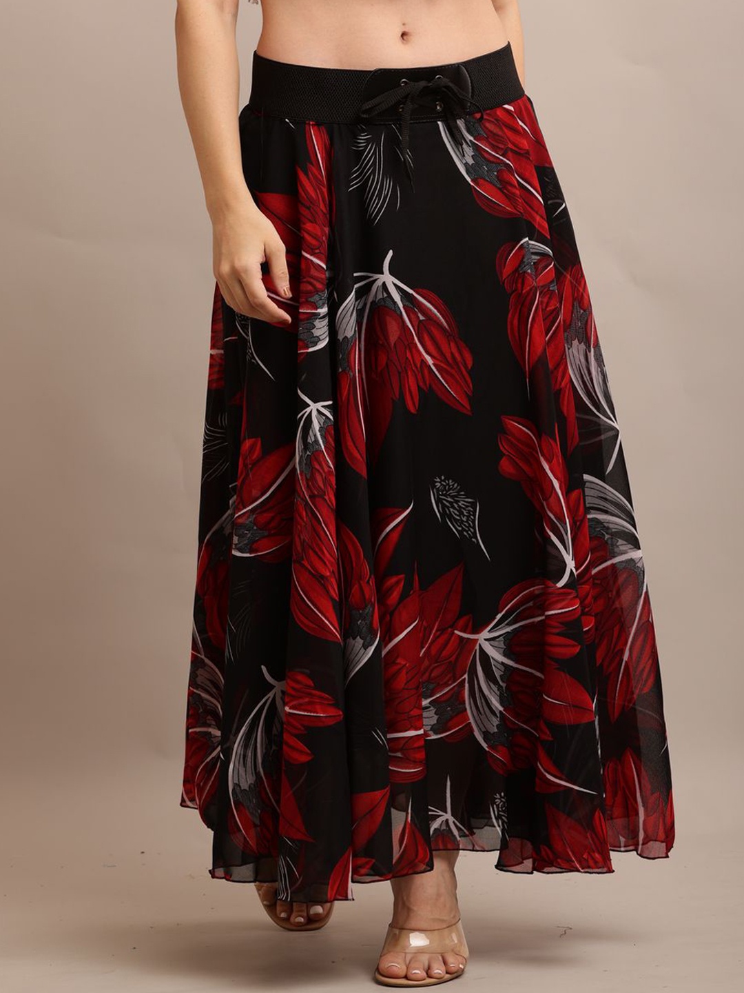 

Raabta Fashion Printed Flared Maxi Skirts, Black