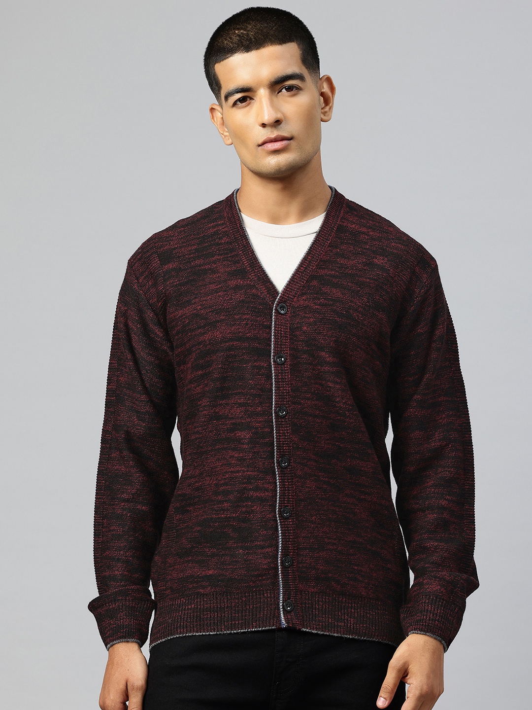 

Pierre Carlo Men Acrylic Cardigan, Maroon