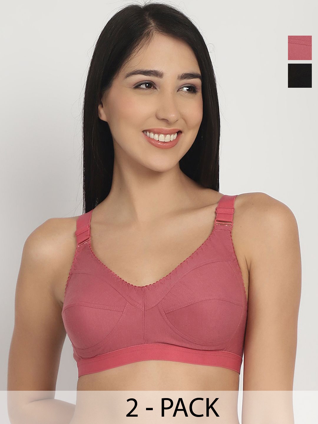 

R Cube Women Solid Non Padded Pack of 2 Non-Wired T-shirt Bra, Black