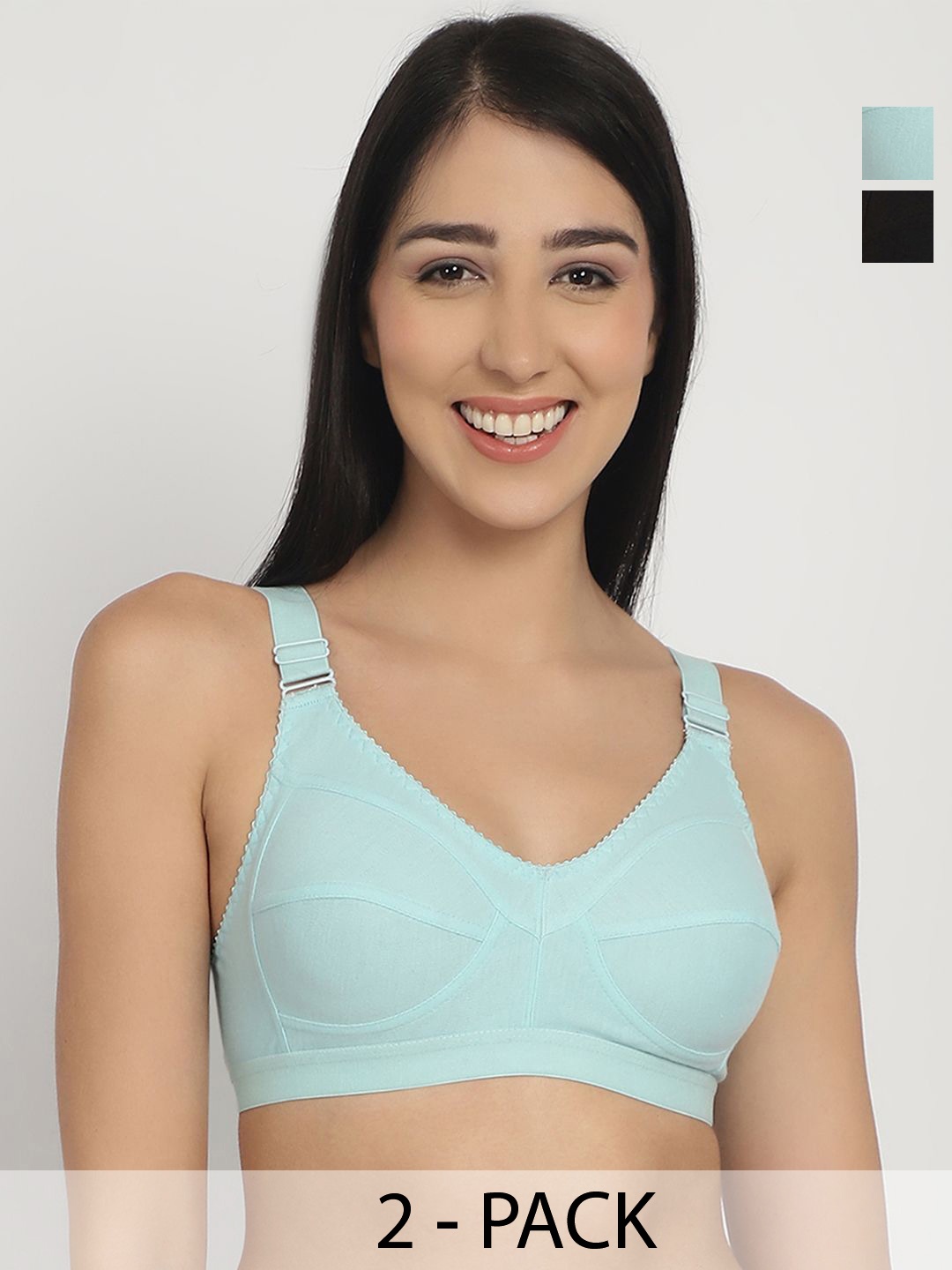 

R Cube Women Pack of 2 Cotton Everyday Bra, Black