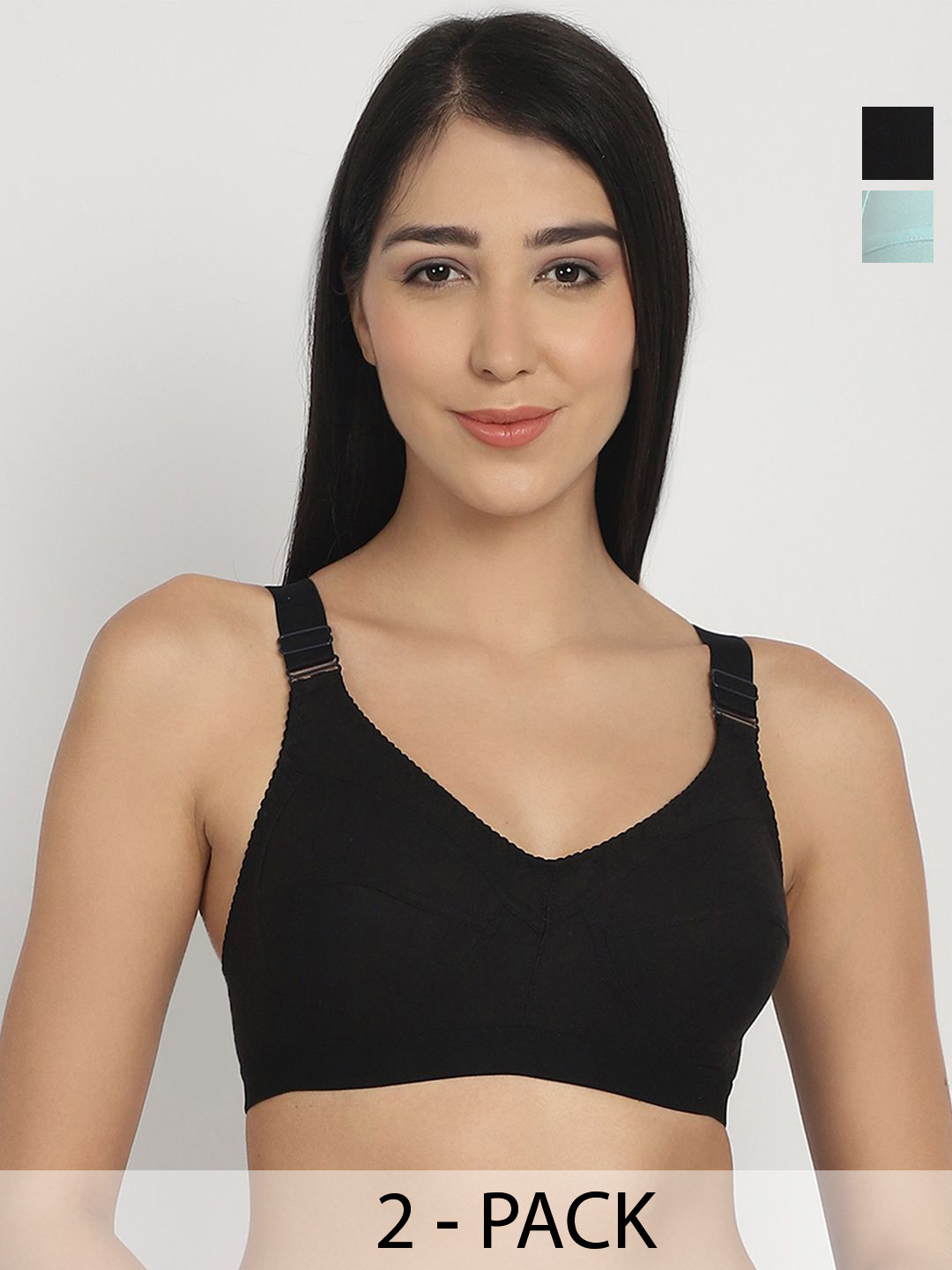 

R Cube Women Pack of 2 Non-Padded Full Coverage Cotton Tshirt Bra, Sea green