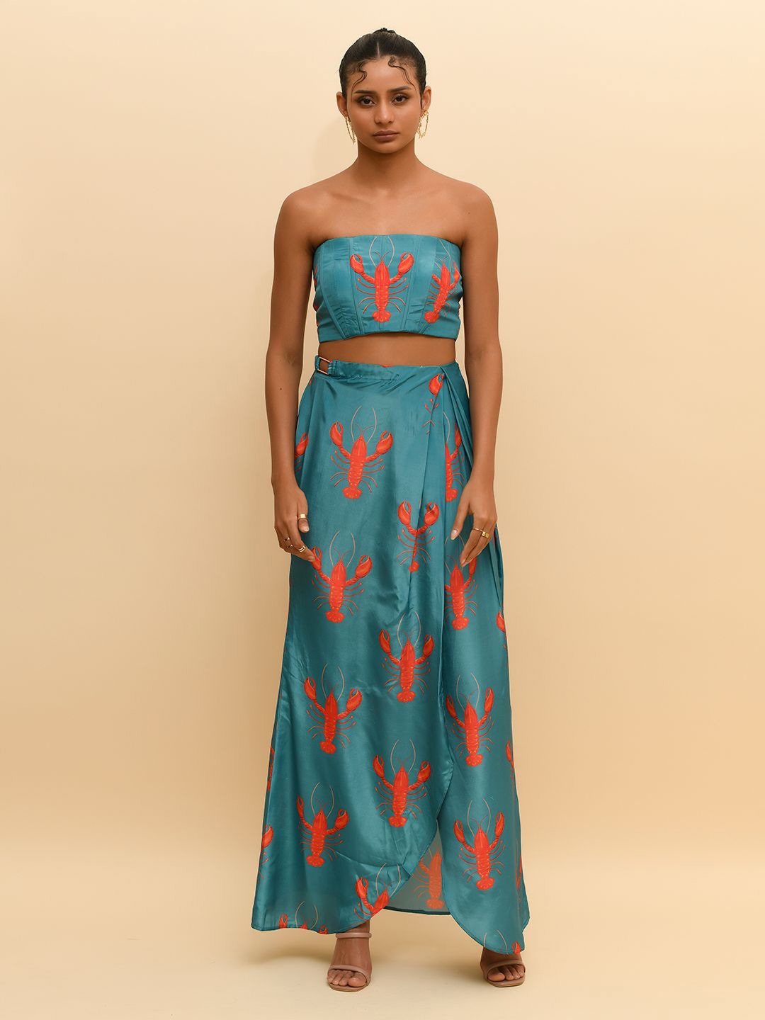

R.Y by Rishi and Vibhuti Print Crepe Maxi Longline Top, Teal