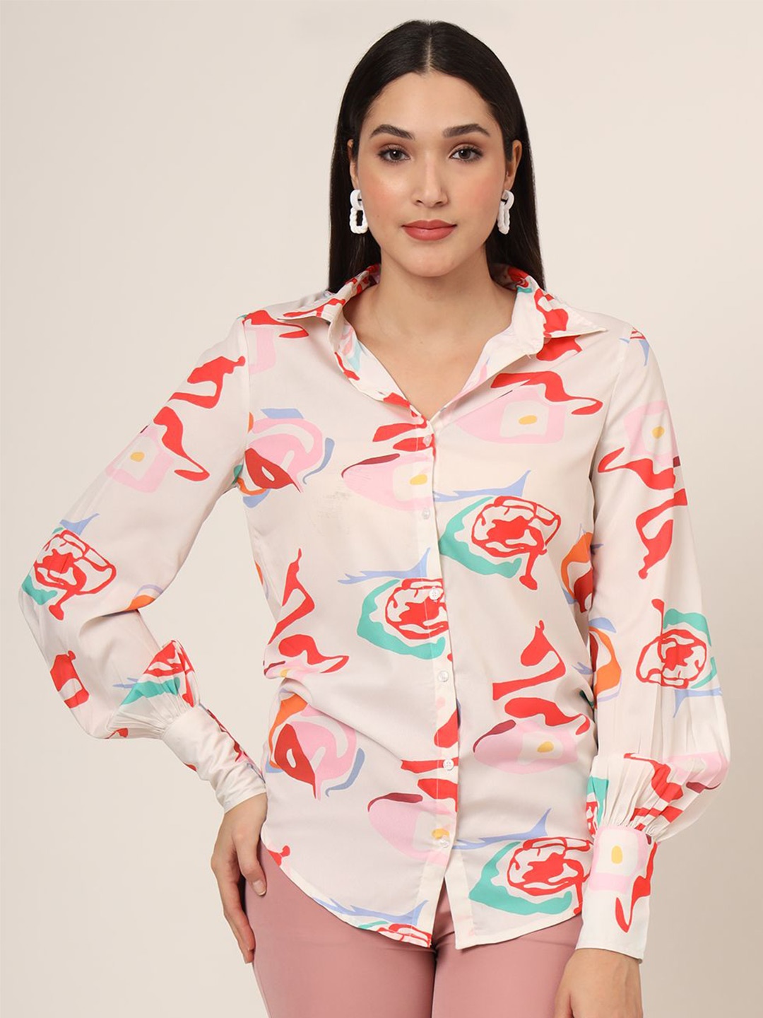

AMSWAN Women Classic Opaque Printed Casual Shirt, Multi