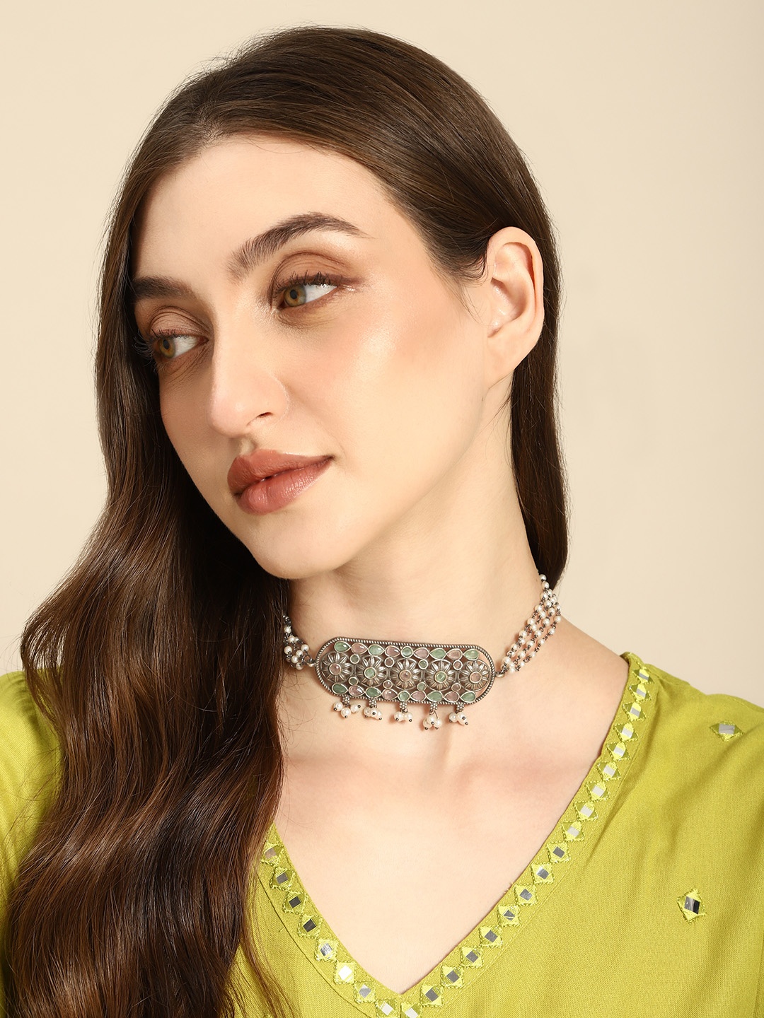 

Anouk Silver-Plated Stones & Beads Choker Necklace