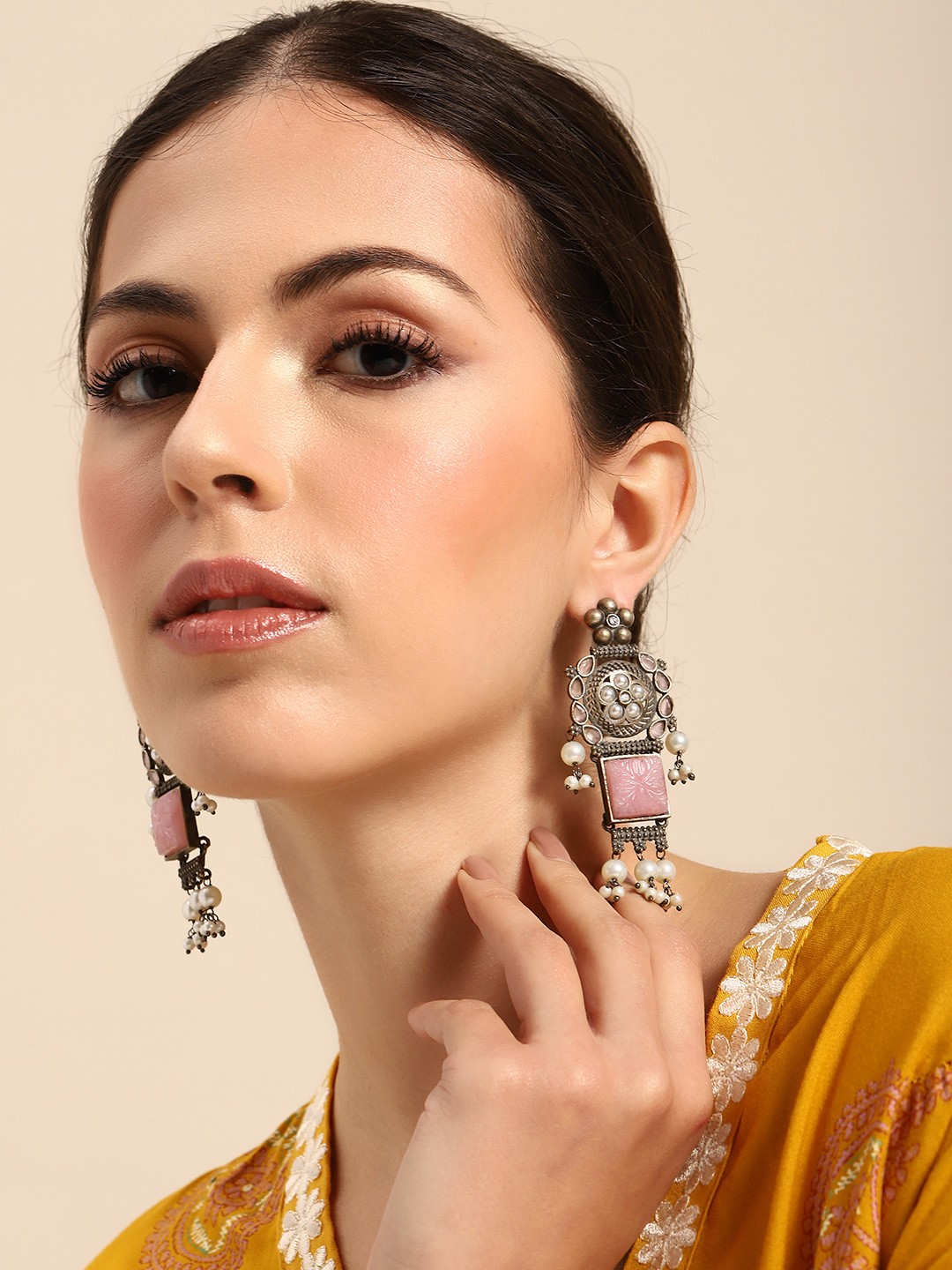 

Anouk Silver-Plated Beads & Stones Contemporary Drop Earrings