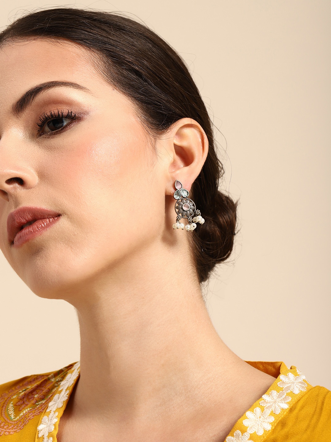 

Anouk Silver-Plated Beads & Stones Contemporary Drop Earrings