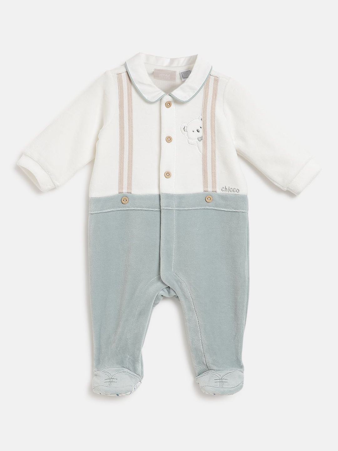 

Chicco Boys Embroidered Applique Front Opening Babysuit, Cream