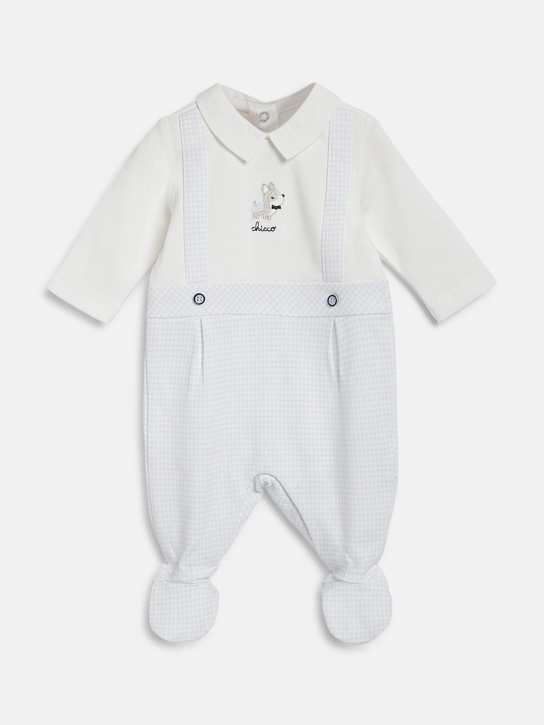 

Chicco Boys Checked cotton Sleepsuit, White
