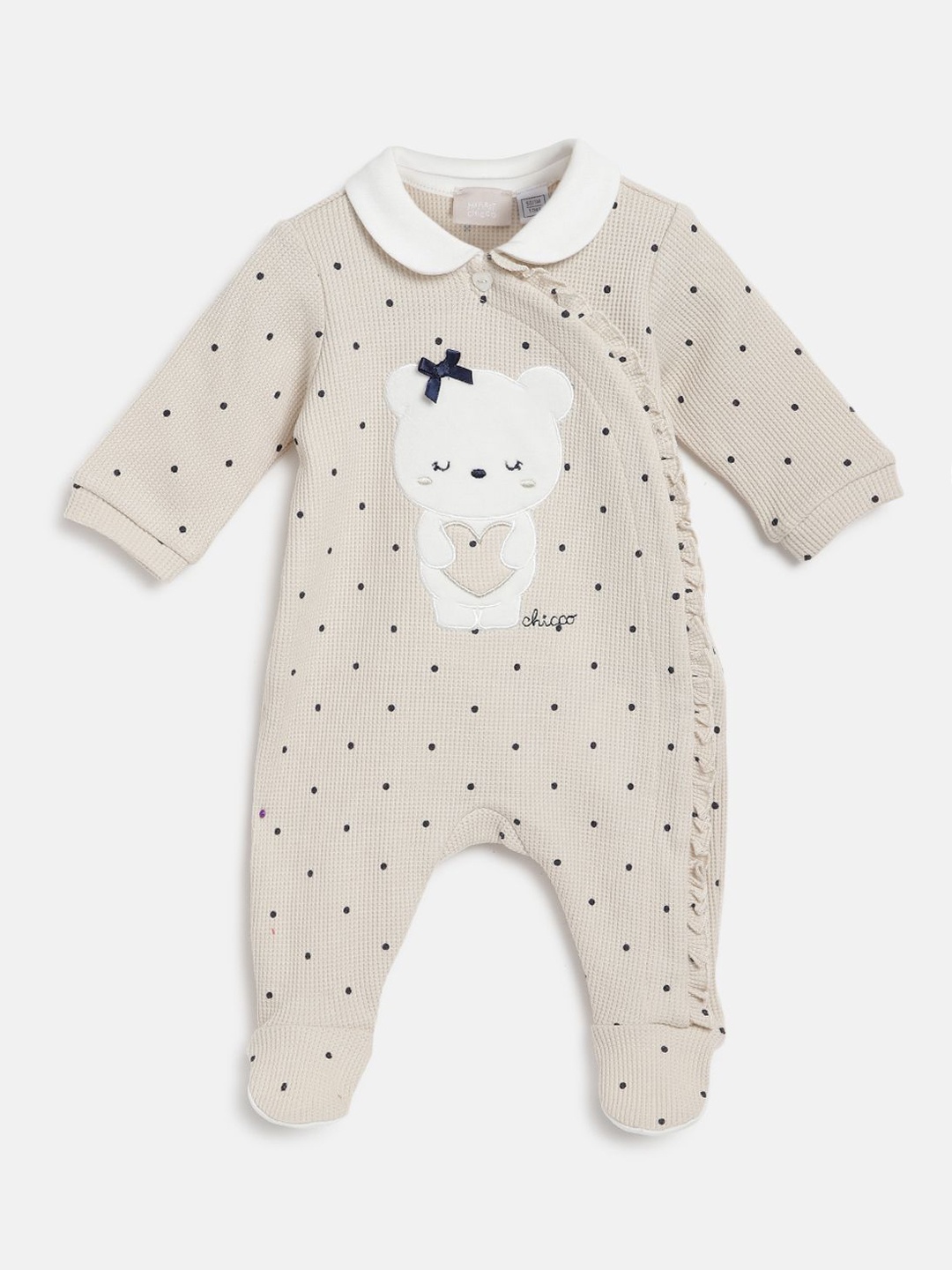 

Chicco Girls Applique Front Opening Embroidered Sleepsuit, Beige