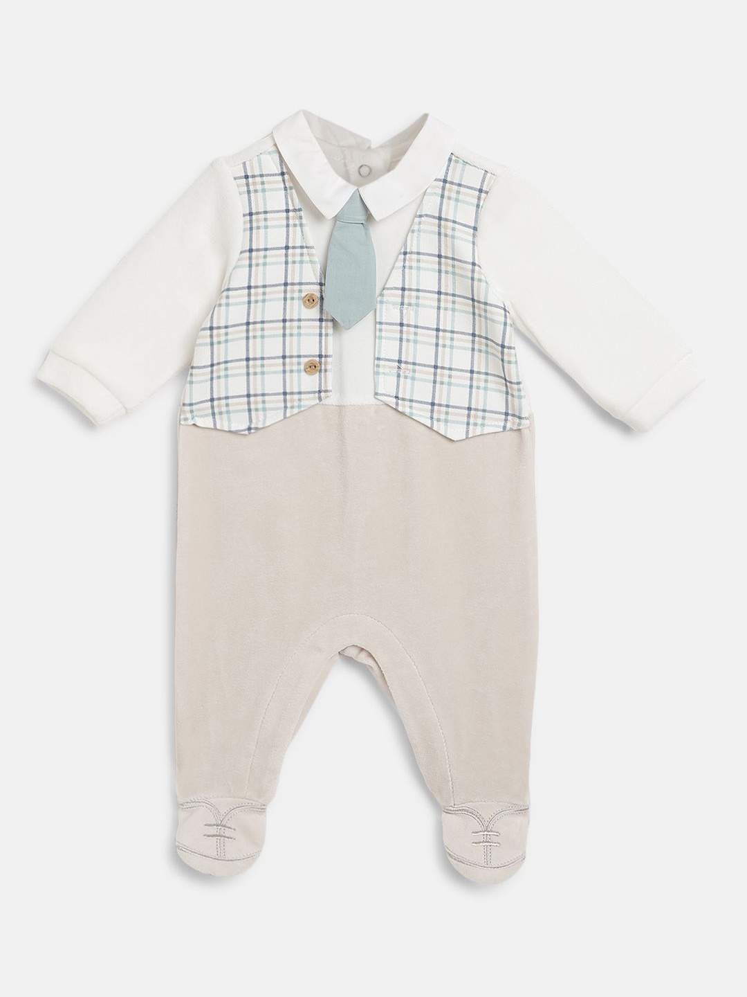 

Chicco Boys Checked Leg Opening Sleepsuit, Cream