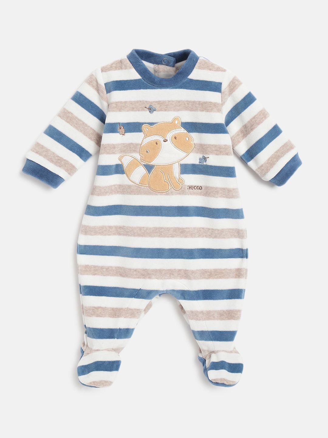 

Chicco Boys Striped Leg Opening Babysuit Sleepsuit, Beige