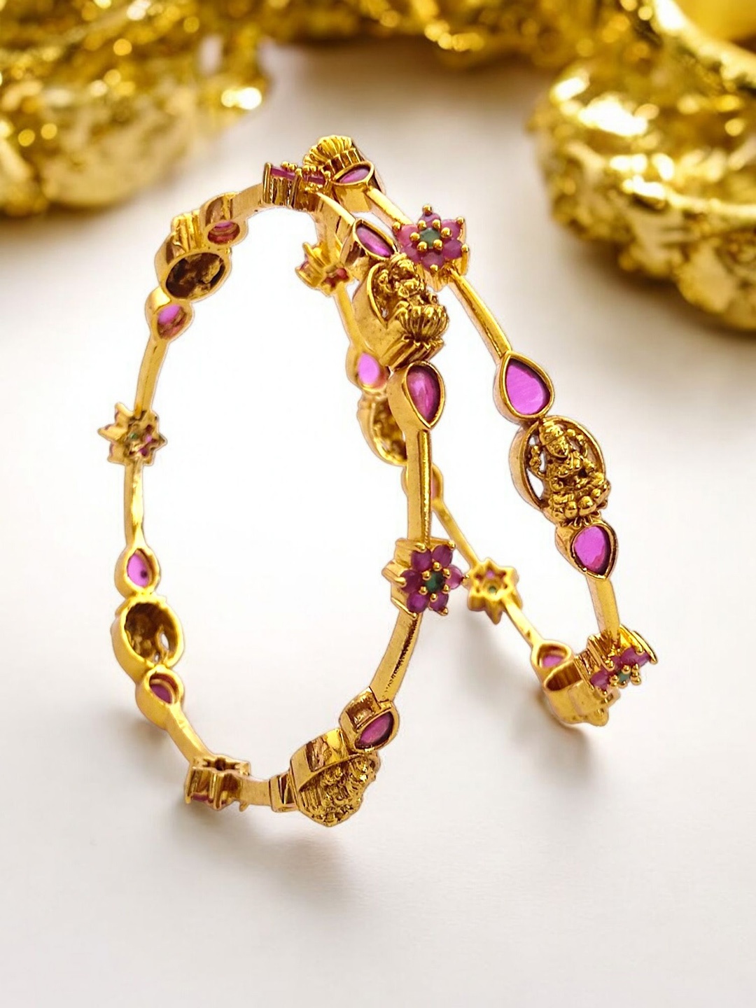 

Pihtara Jewels Gold-Plated Stone Studded Bangles
