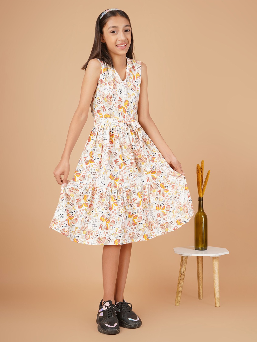 

Unique Designers Girls Floral Print Fit & Flare Midi Dress, White