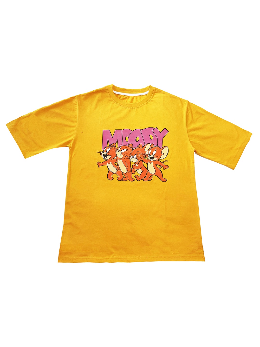 BAESD Girls Graphic Printed Round Neck Oversized T-shirt, Yellow