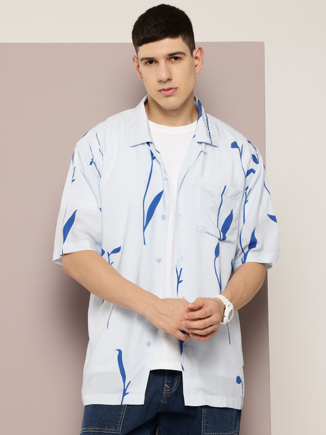 

Kook N Keech Oversized Fit Printed Casual Shirt, Blue
