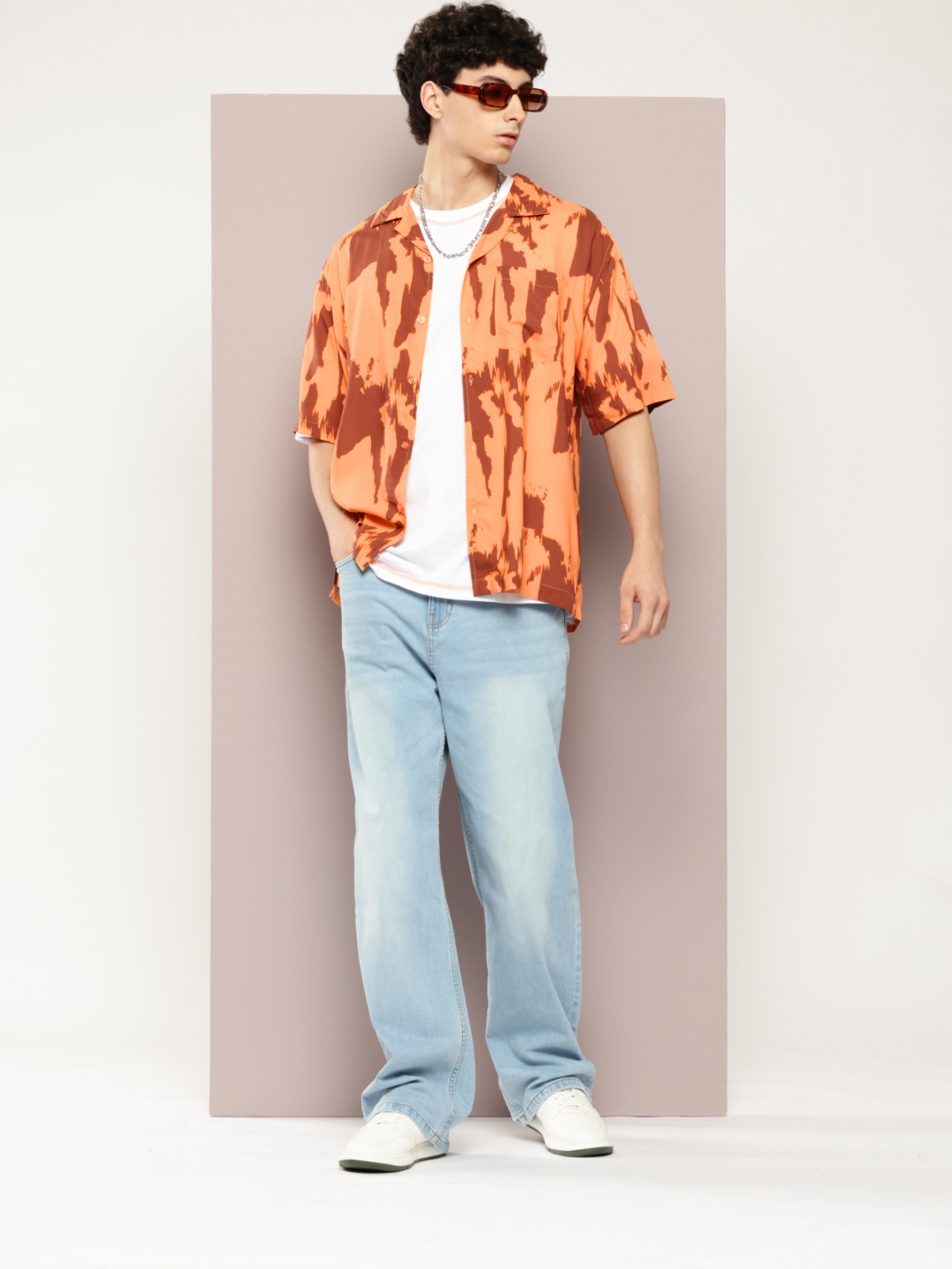 

Kook N Keech Short Sleeves Abstract Printed Casual Oversized Shirt, Orange