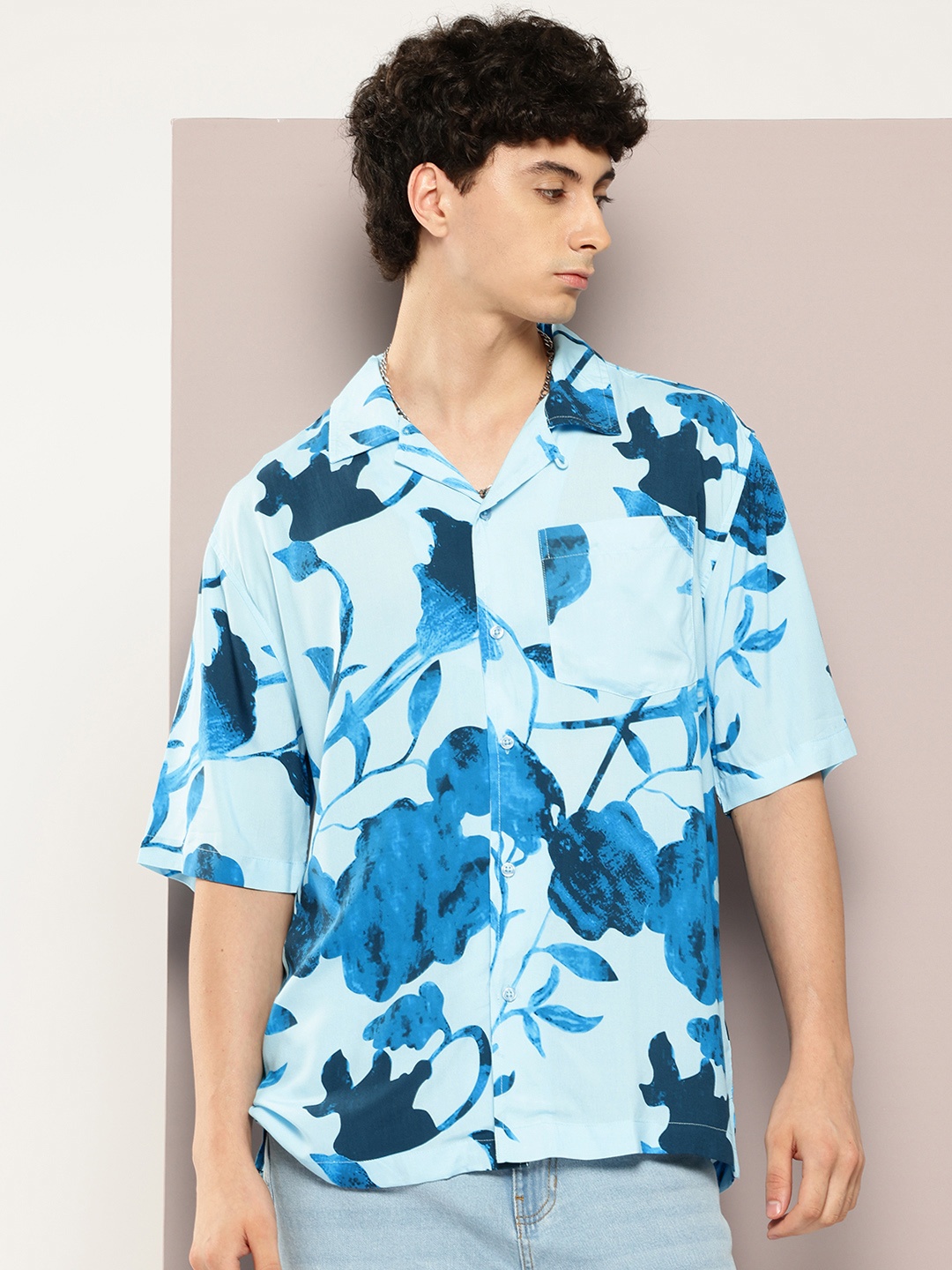

Kook N Keech Men Floral Opaque Printed Casual Oversized Shirt, Blue