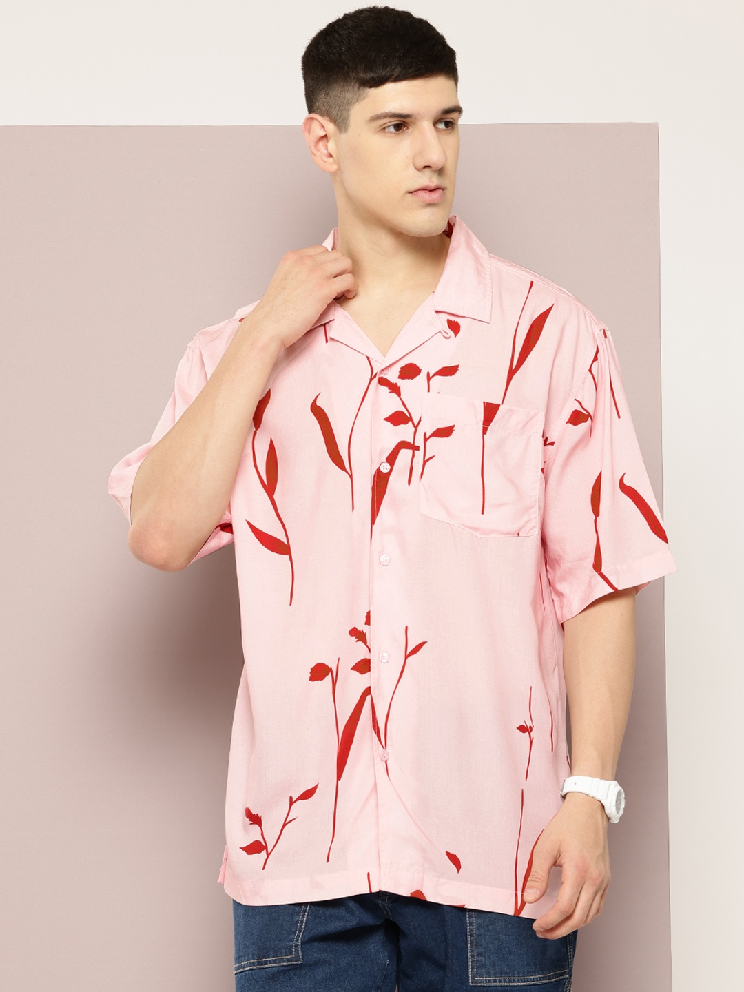 

Kook N Keech Oversized Fit Printed Casual Shirt, Pink