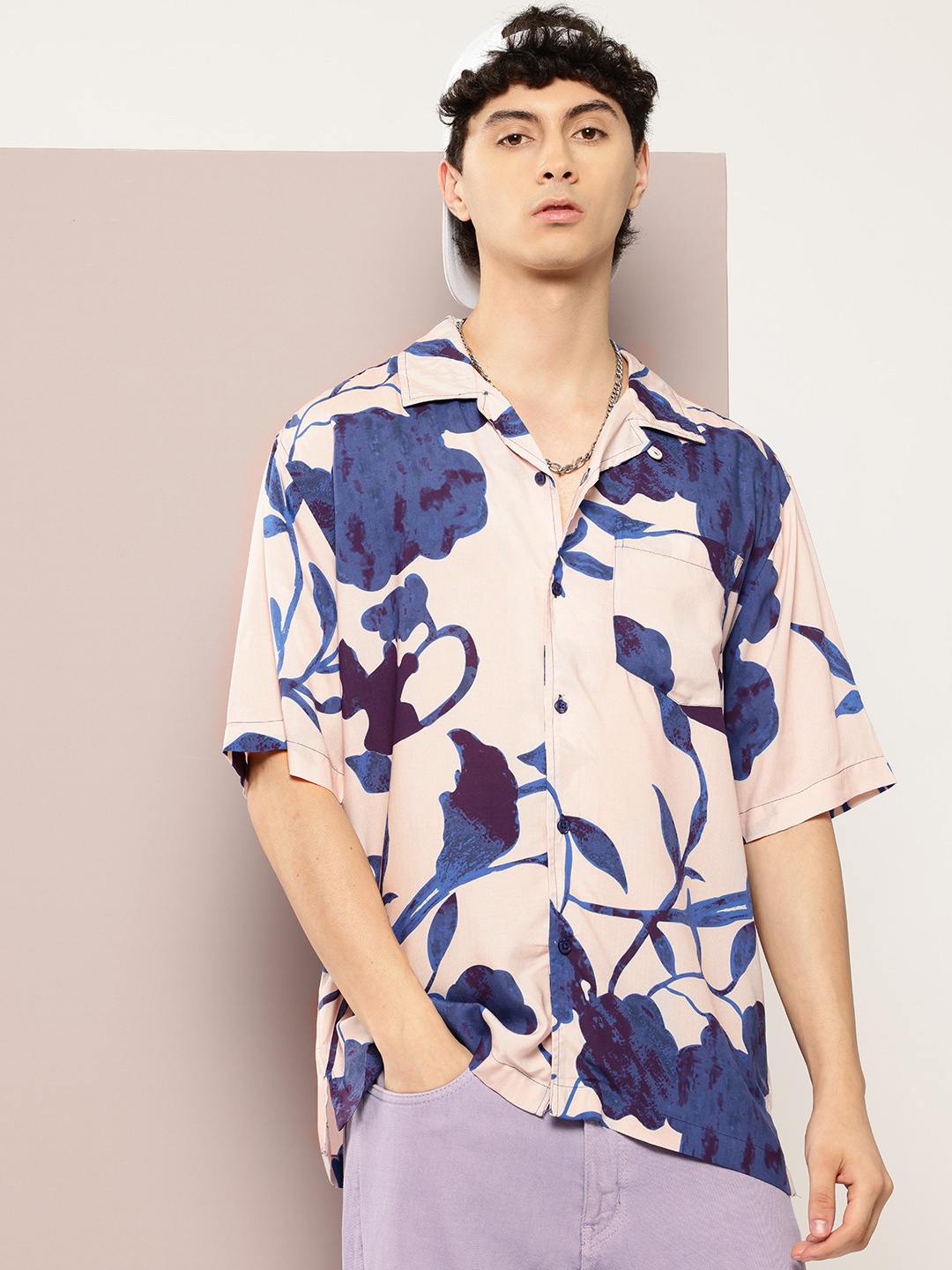 

Kook N Keech Short Sleeves Floral Printed Casual Oversized Shirt, Violet