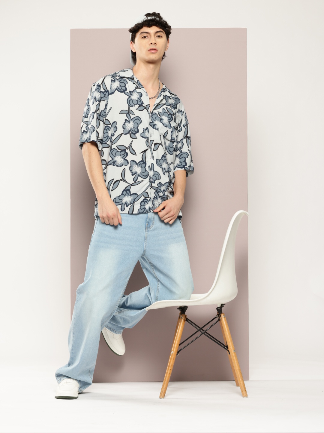 

Kook N Keech Short Sleeves Floral Printed Casual Oversized Shirt, Blue