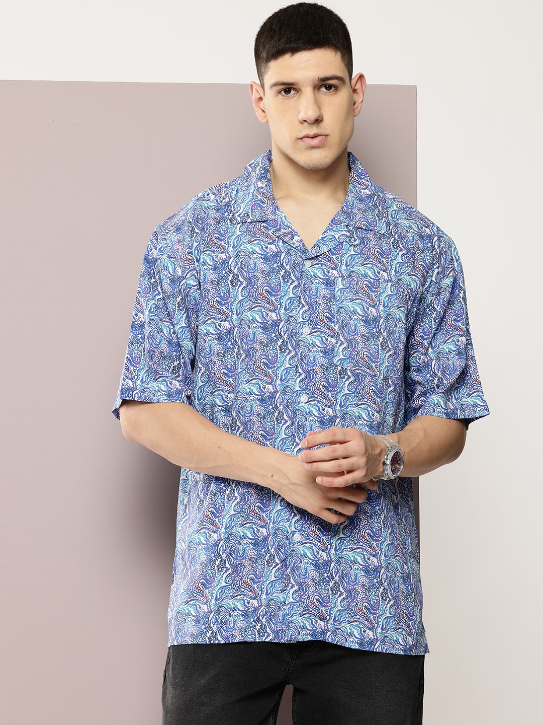 

Kook N Keech Men Printed Casual Oversized Shirt, Blue