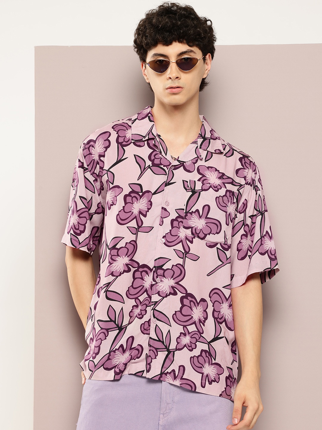 

Kook N Keech Short Sleeves Floral Printed Casual Oversized Shirt, Purple