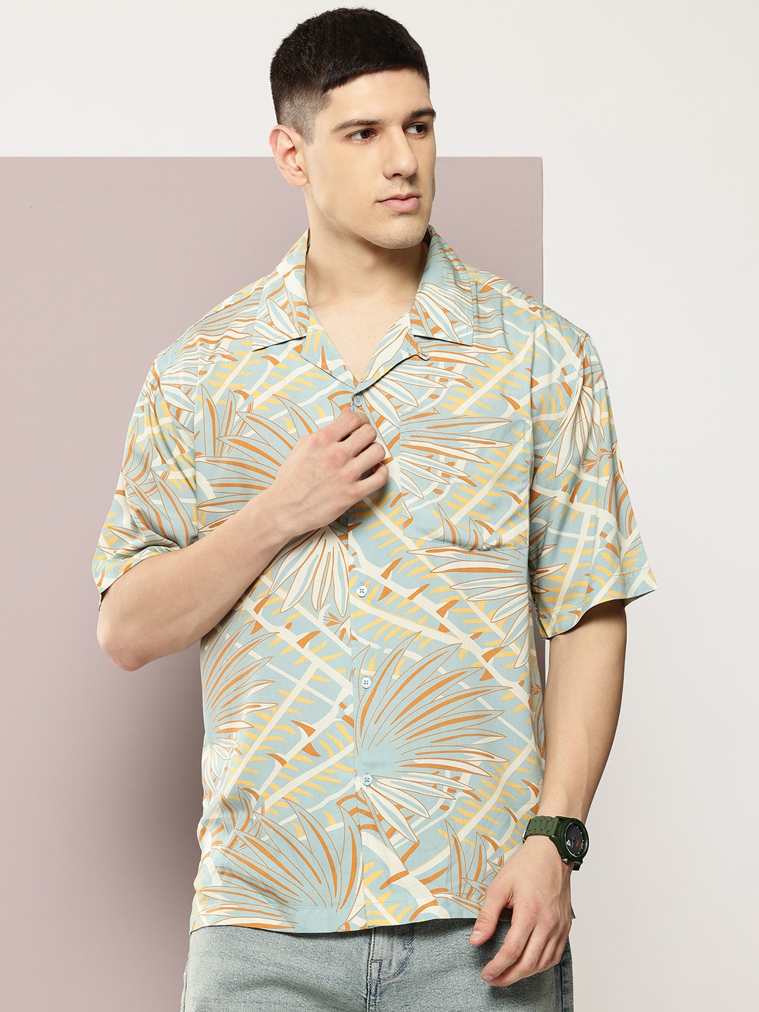 

Kook N Keech Men Printed Casual Oversized Shirt, Green