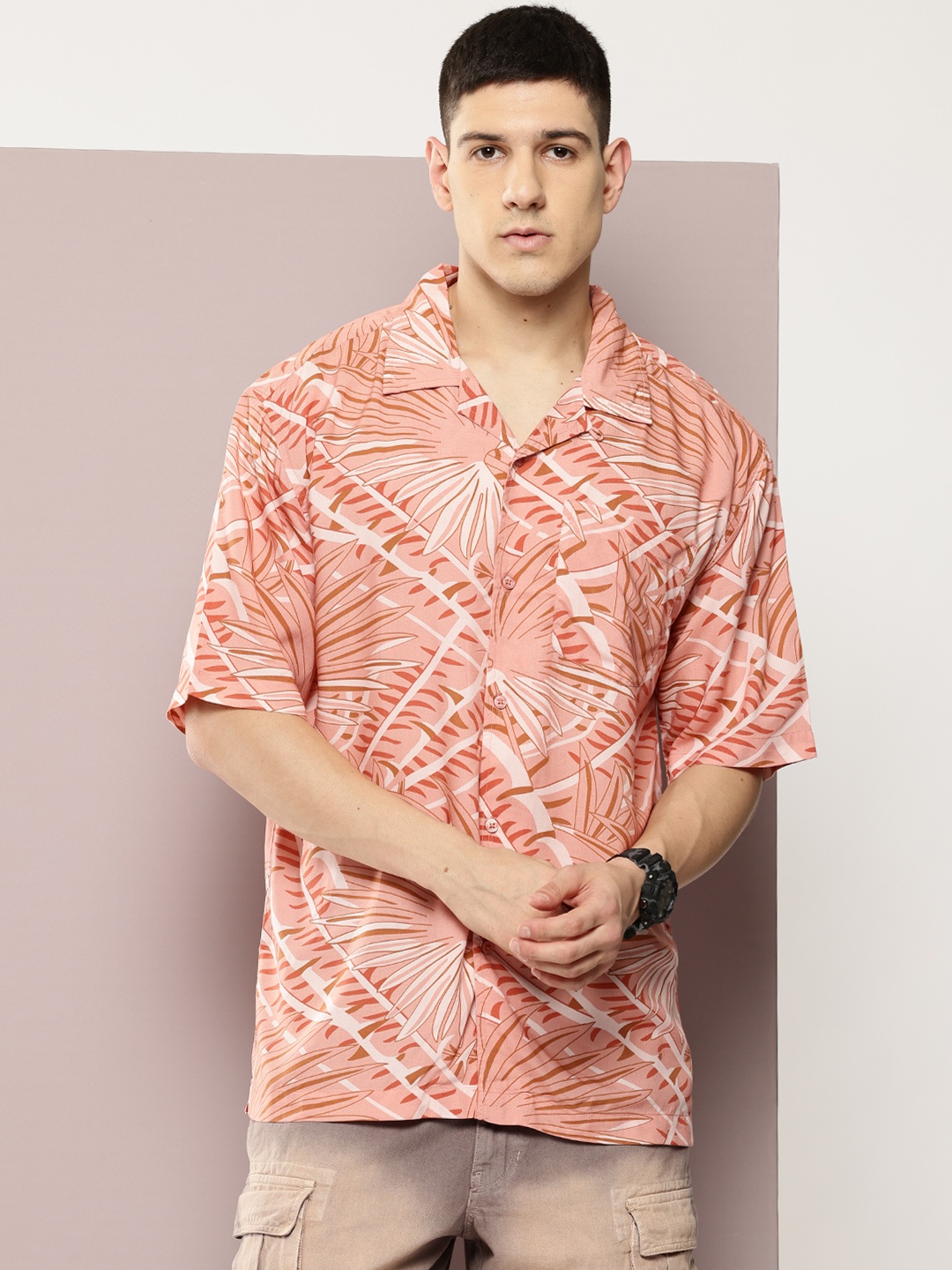 

Kook N Keech Men Printed Casual Oversized Shirt, Peach