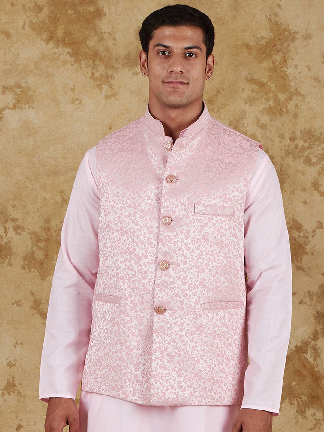 

BLUESAANCHI Men Woven Design Nehru Jackets, Pink