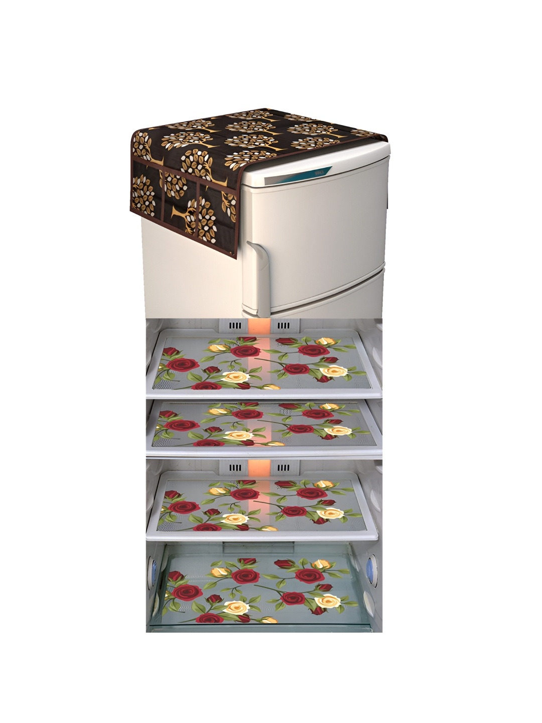 

LooMantha Brown and Yellow 5 Pieces Printed Fridge Cover & Fridge Mat
