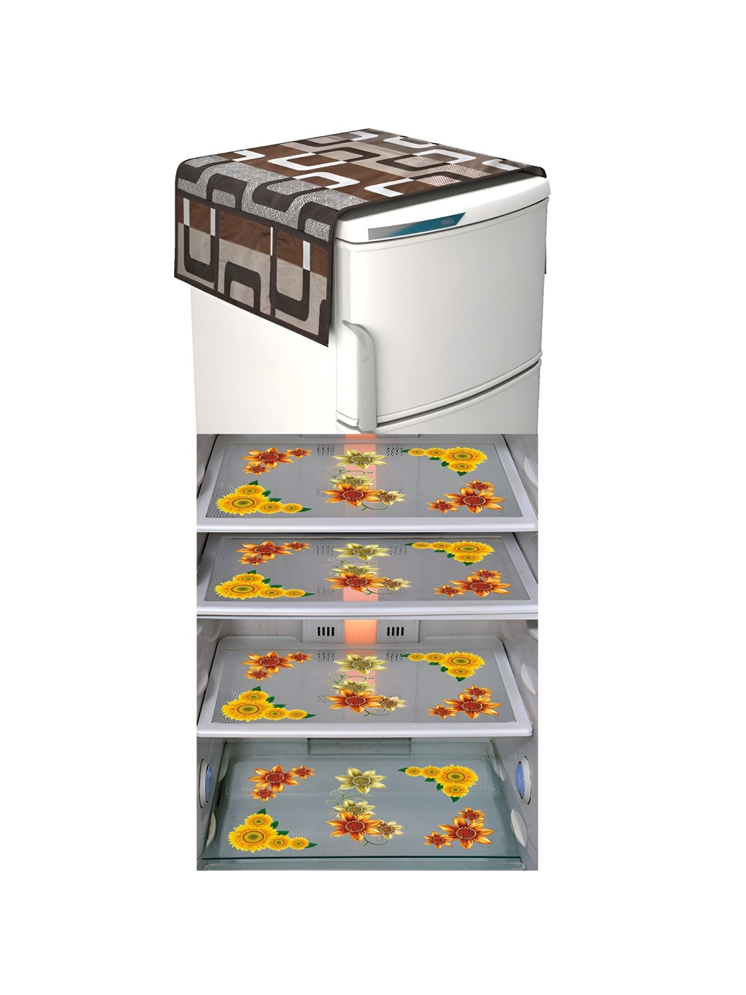 

LooMantha Yellow & Orange 5 Pieces Printed Fridge Mat & Fridge Top Cover