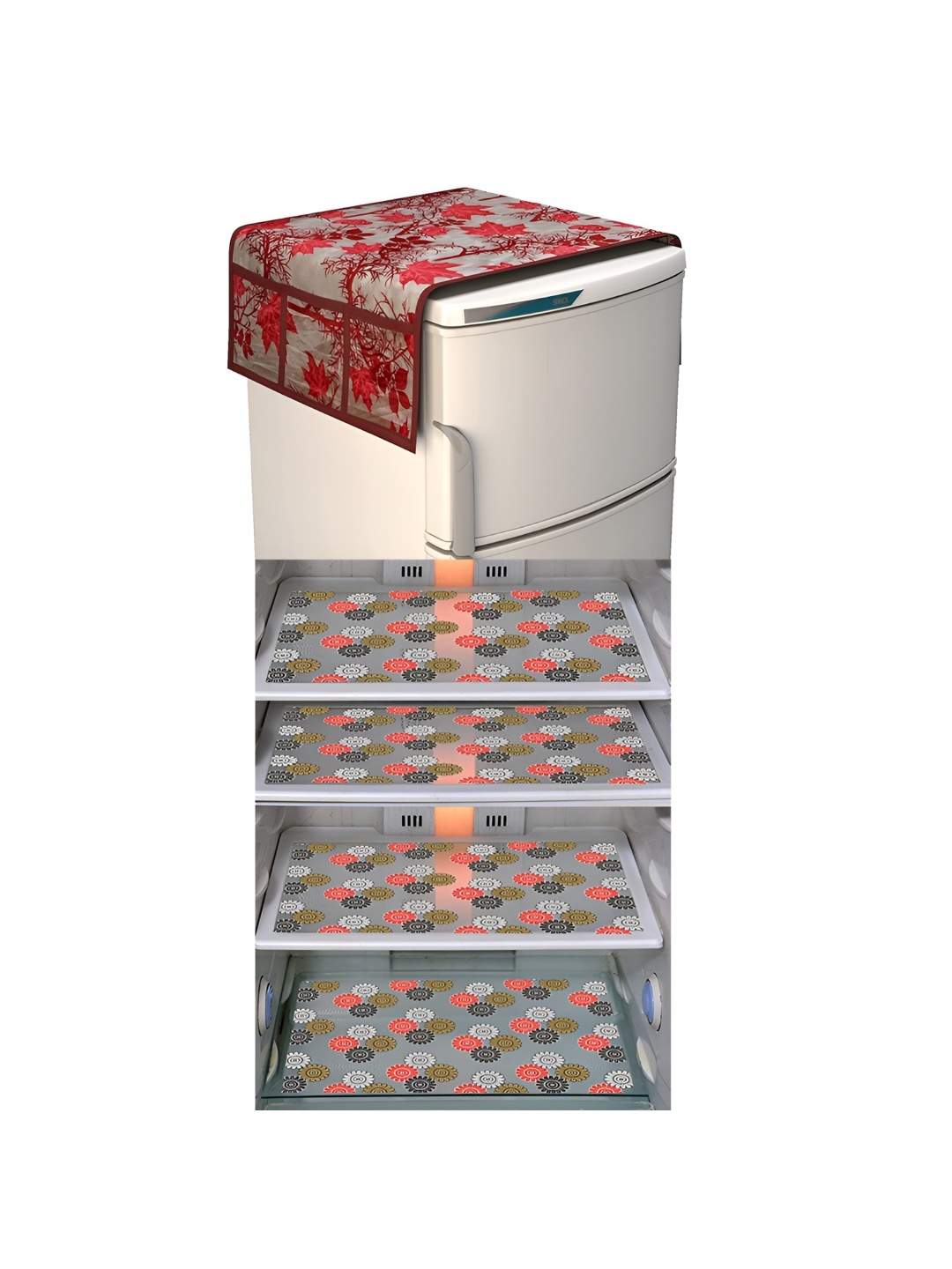 

LooMantha Grey & Red 5 Pieces Printed Fridge Appliance Covers
