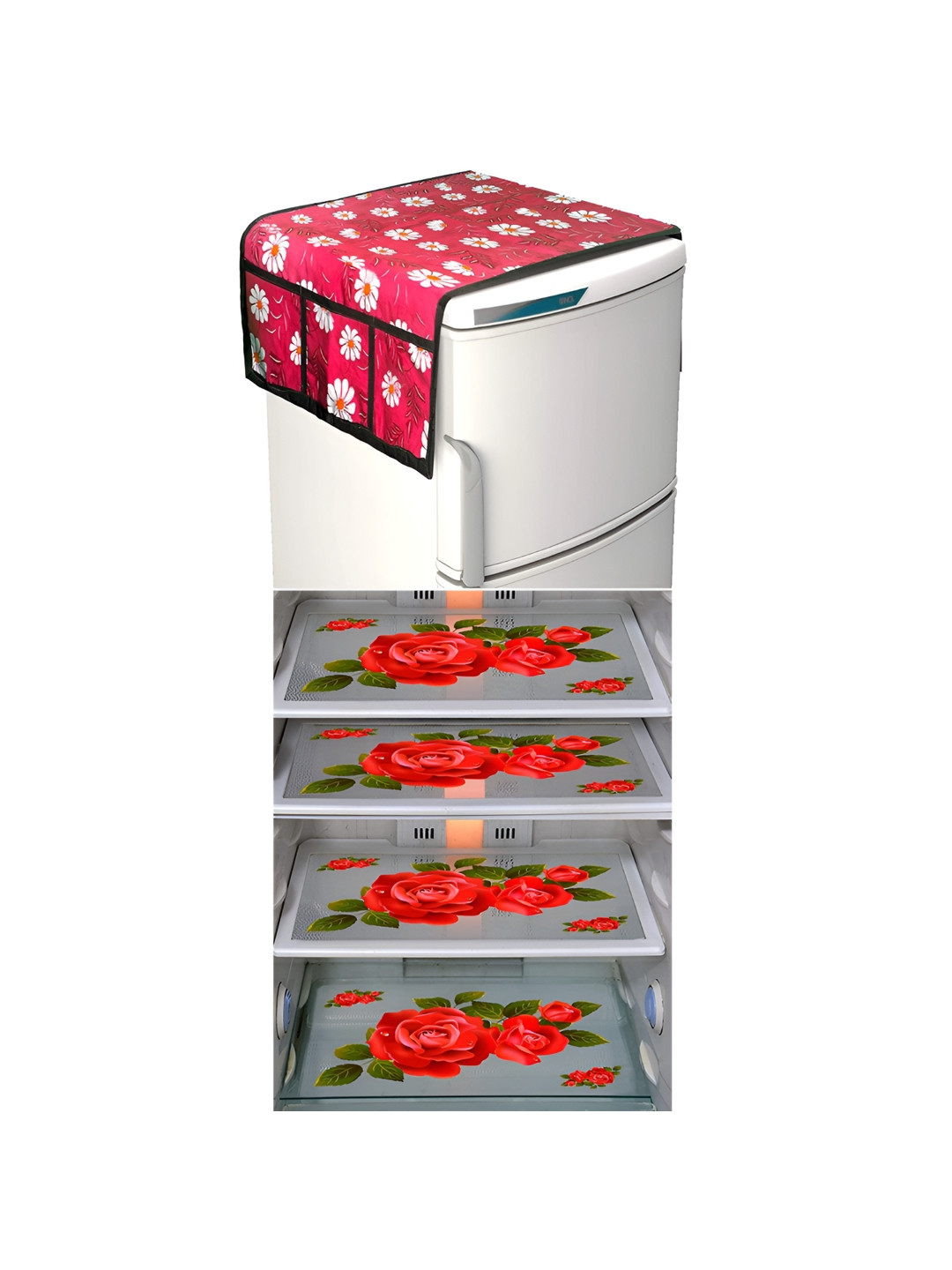 

LooMantha Red & White 5 Pieces Printed Fridge Appliance Covers