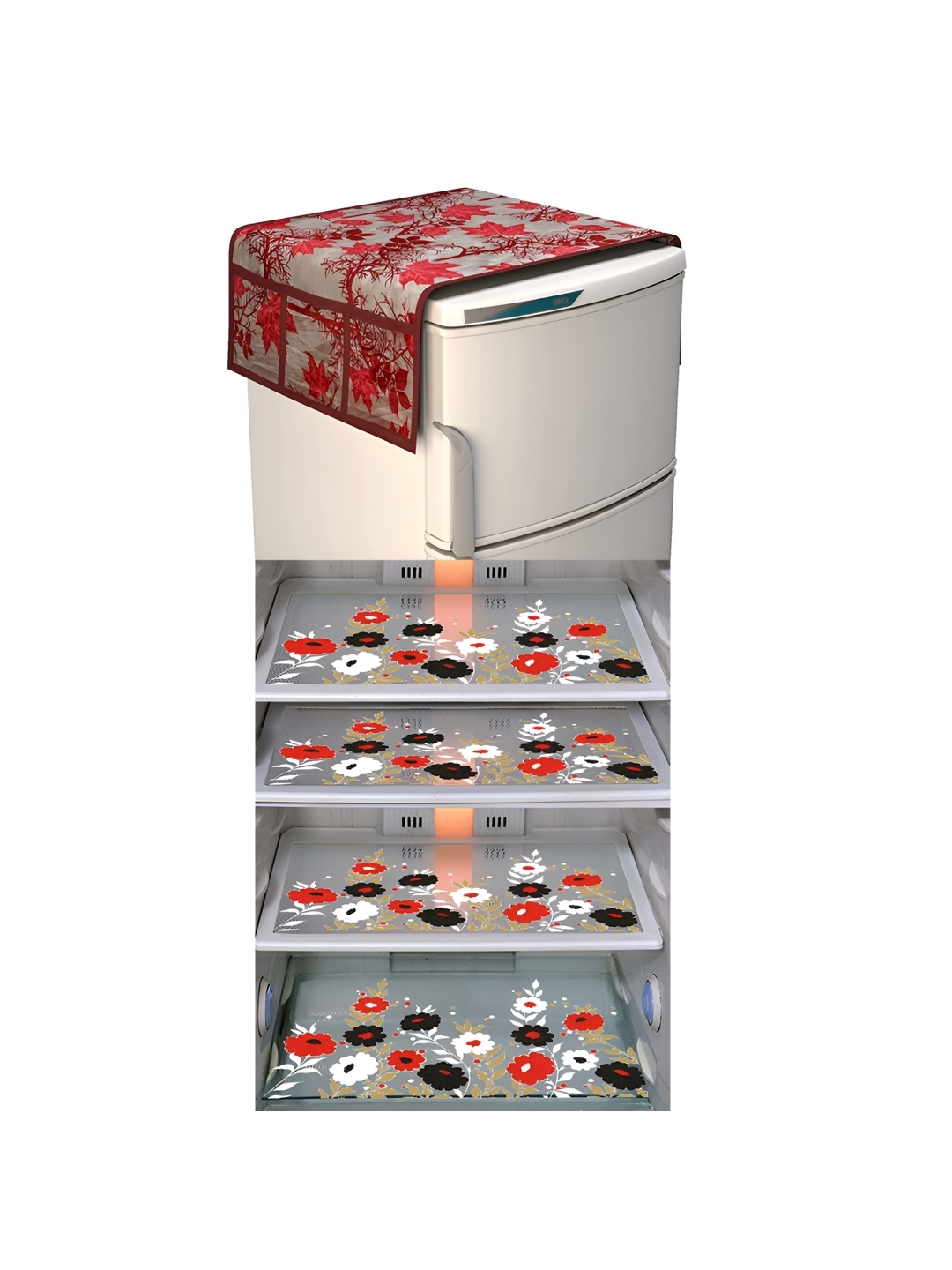 

LooMantha Grey & Red 5 Pieces Printed Fridge Appliance Covers