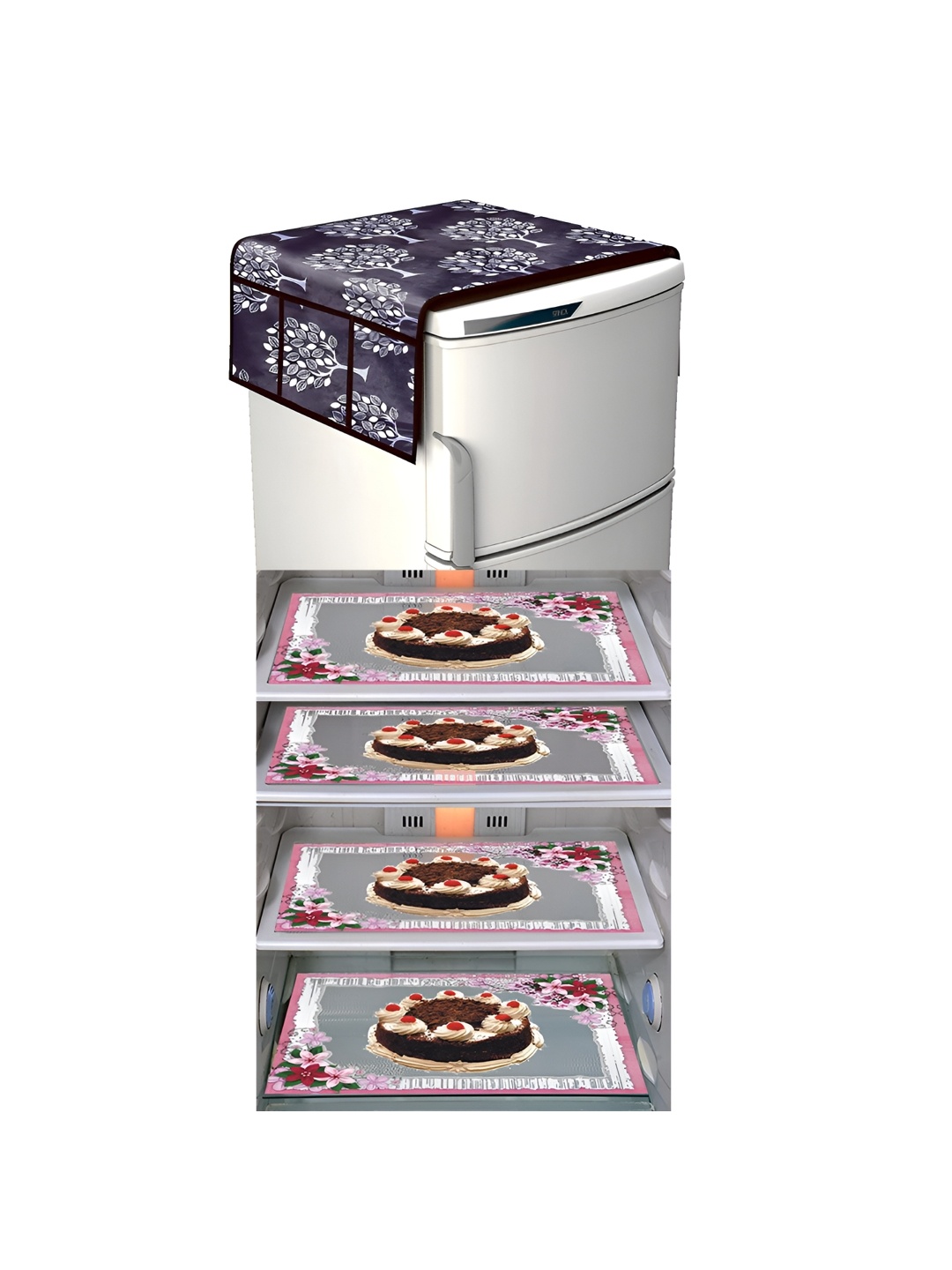 

LooMantha Grey & Brown 5 Pieces Printed Fridge Cover & Fridge Mats