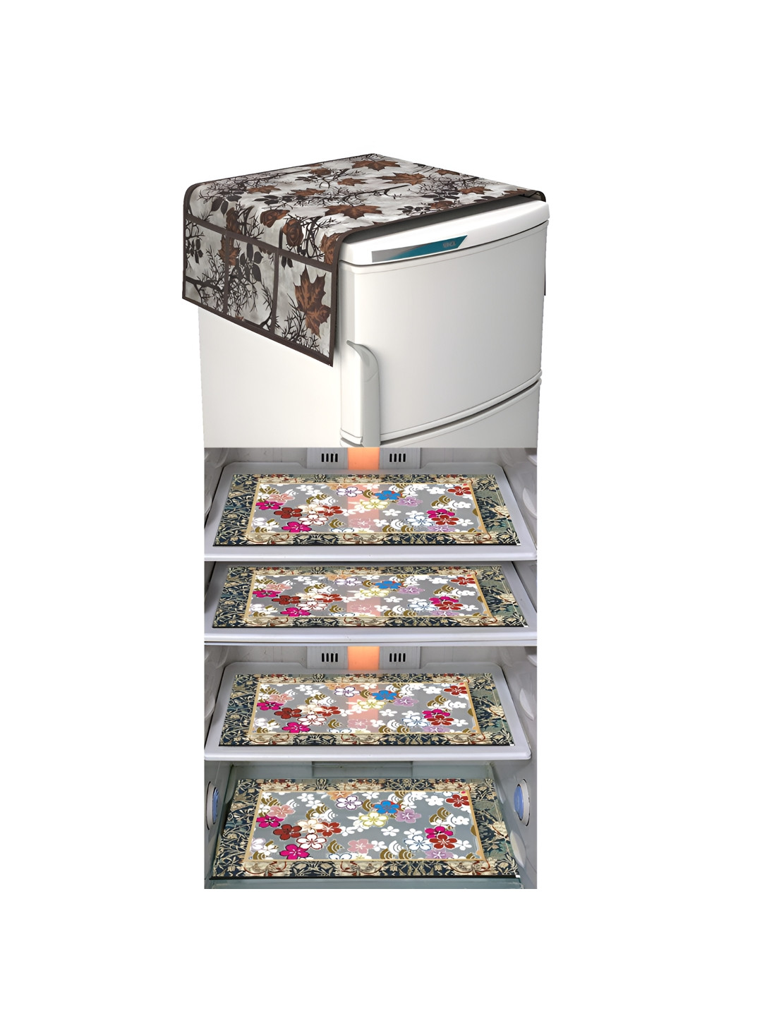 

LooMantha White & Red 5 Pieces Printed Fridge Mats & Fridge Top Cover