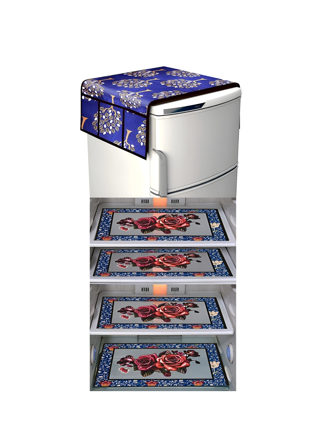 

LooMantha Blue & White 5 Pieces Printed Fridge Appliance Covers