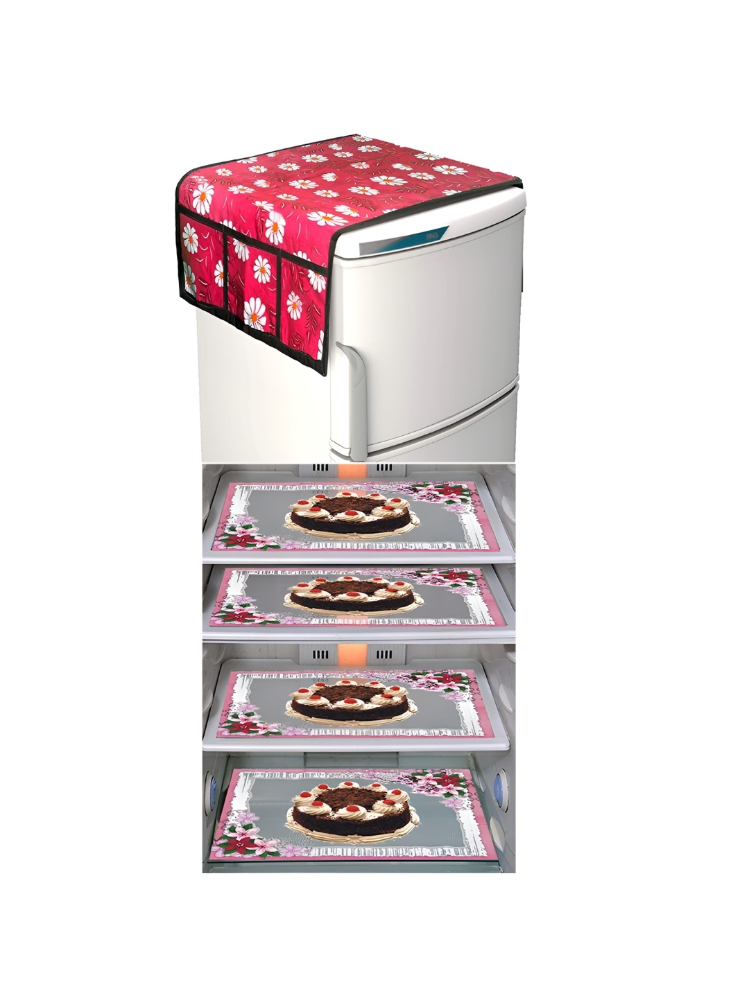 

LooMantha Red & White 5 Pieces Printed Fridge Appliance Covers