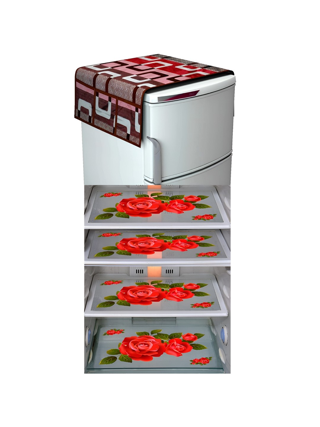 

LooMantha Maroon & Red 5 Pieces Printed Fridge Cover & Fridge Mats