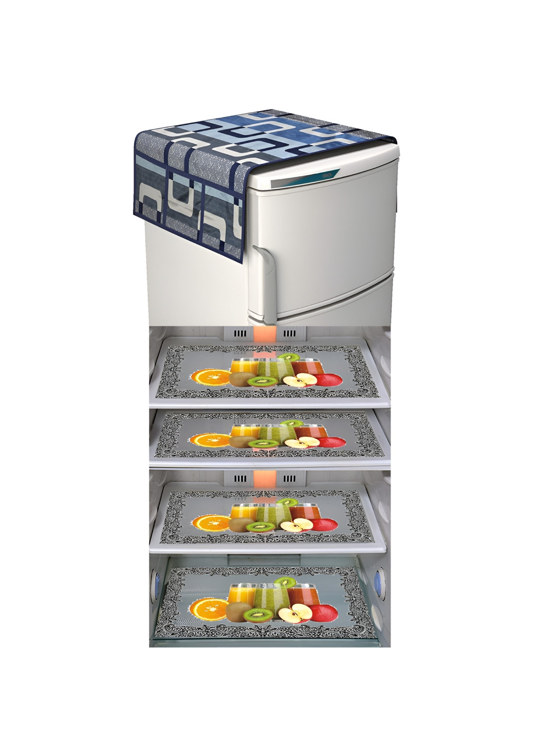 

LooMantha Transparent & Red 5 Pieces Printed Fridge Mats & Fridge Top Cover