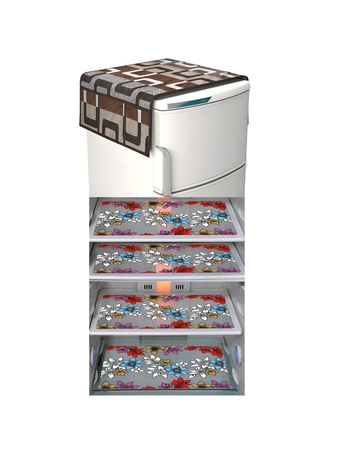

LooMantha Transparent & Grey 5 Pieces Printed Fridge Mats & Fridge Top Cover