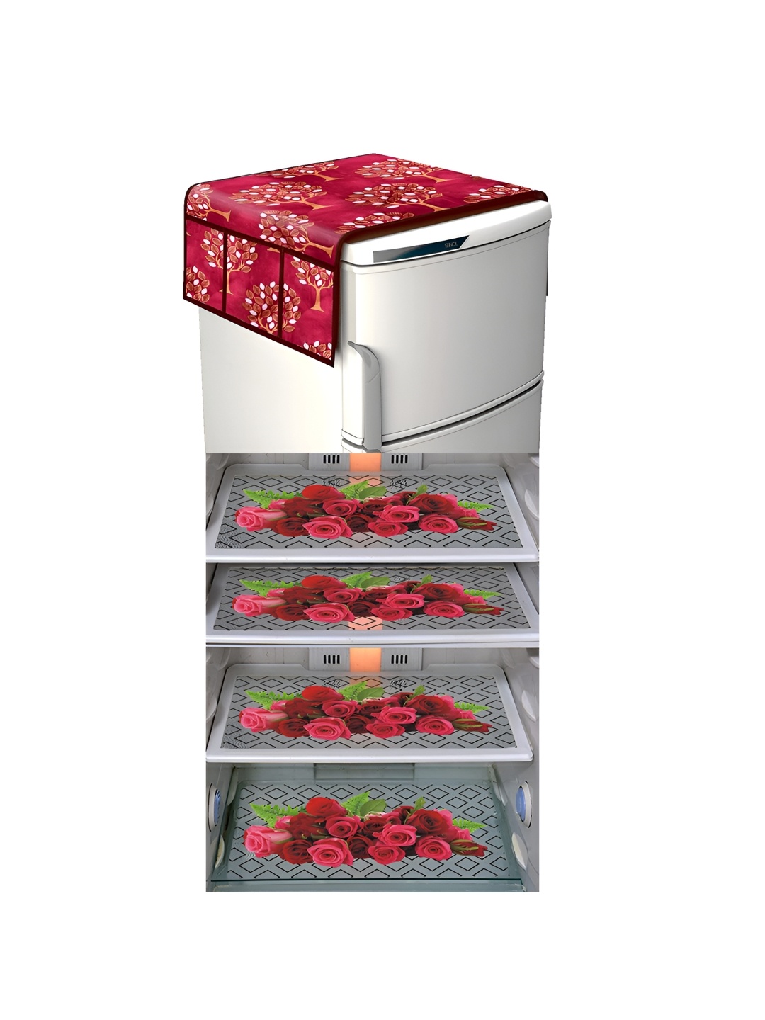 

LooMantha Maroon & Brown 5 Pieces Printed Fridge Appliance Covers