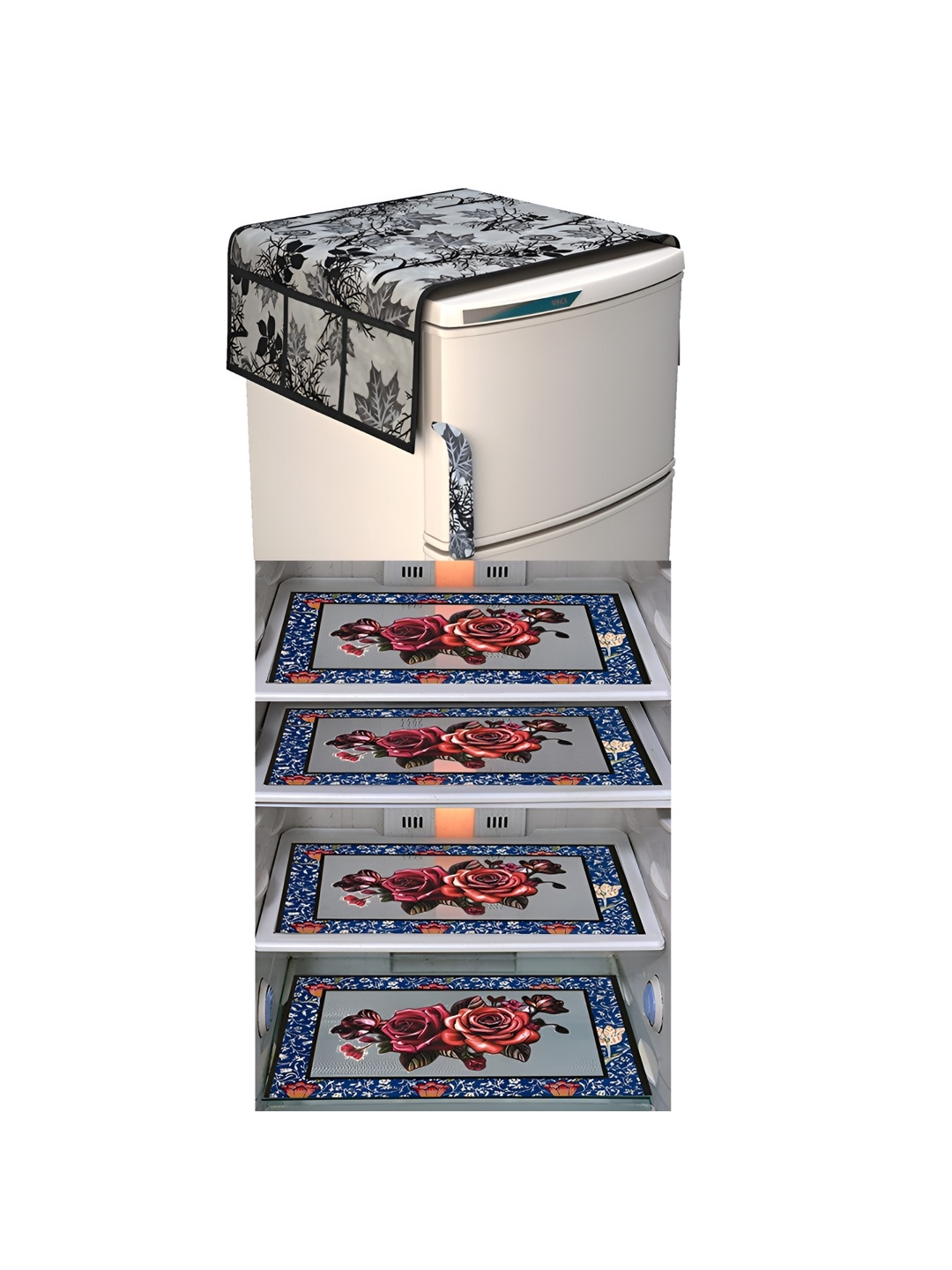 LooMantha Black & Beige 5 Pieces Printed Fridge Appliance Covers