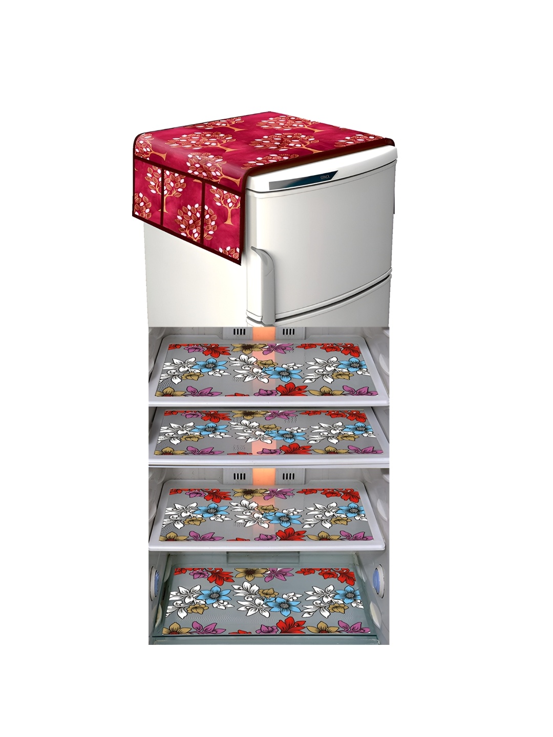 

LooMantha Maroon & Pink 5 Pieces Printed Fridge Appliance Covers