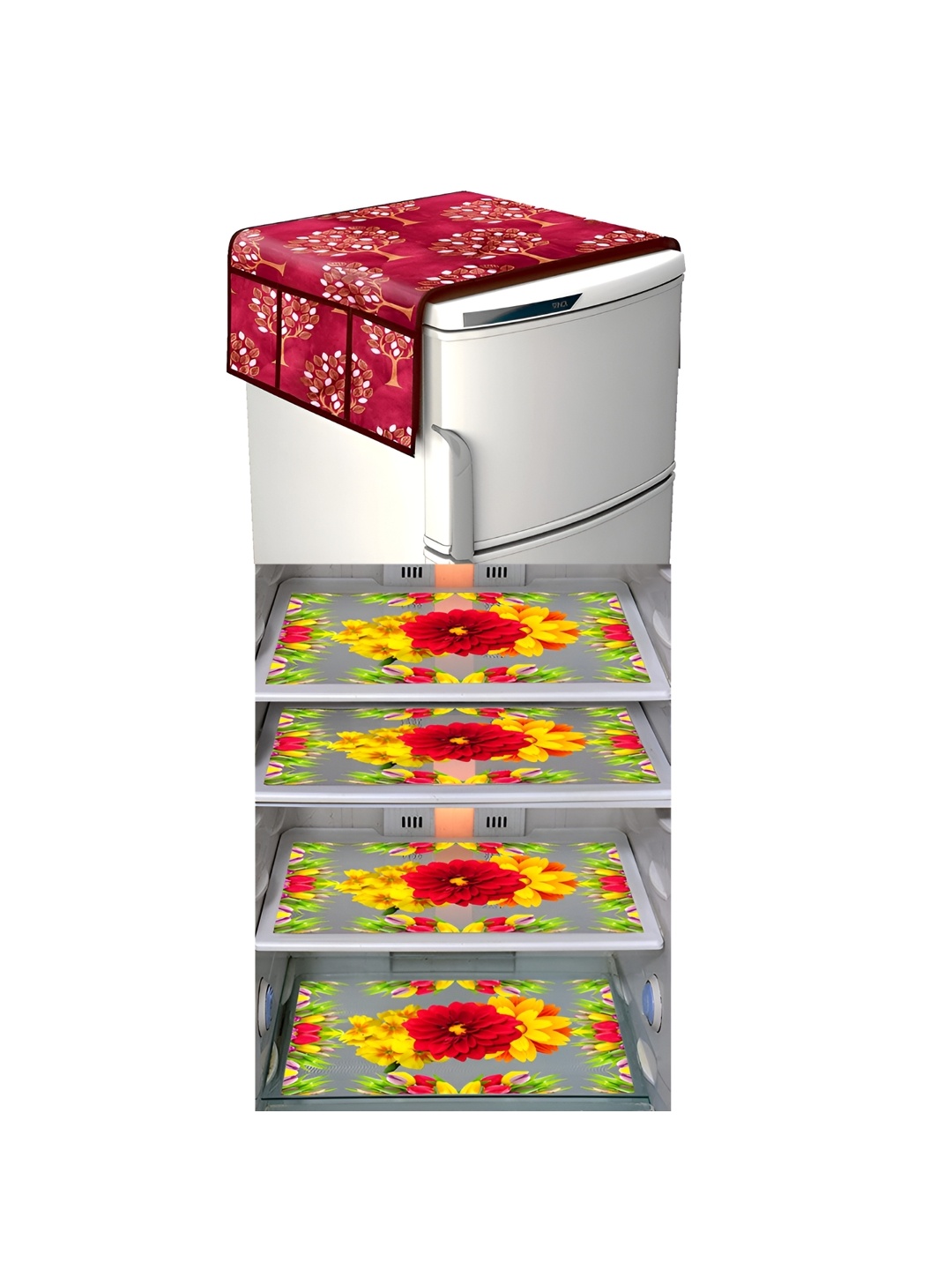 

LooMantha Pink & White 5 Pieces Printed Fridge Appliance Covers