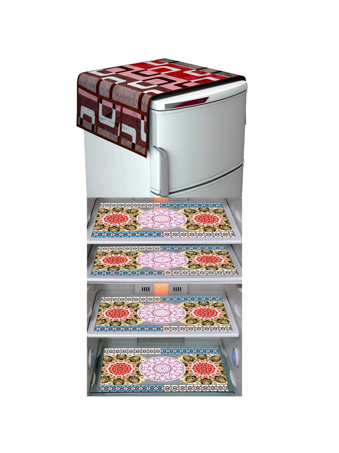 

LooMantha Maroon & White 5 Pieces Printed Fridge Appliance Covers