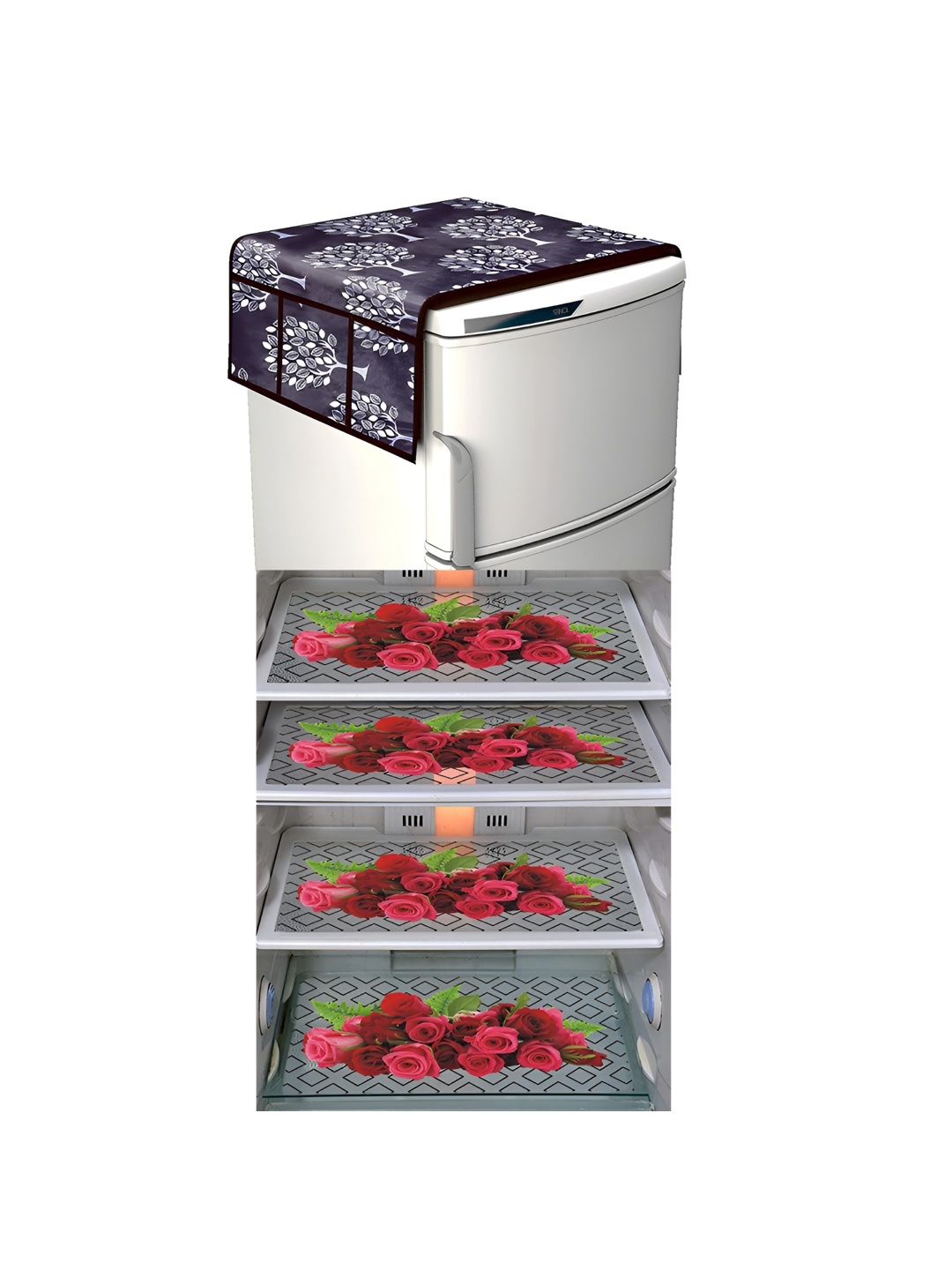 

LooMantha Grey & Red 5 Pieces Printed Fridge Appliance Covers