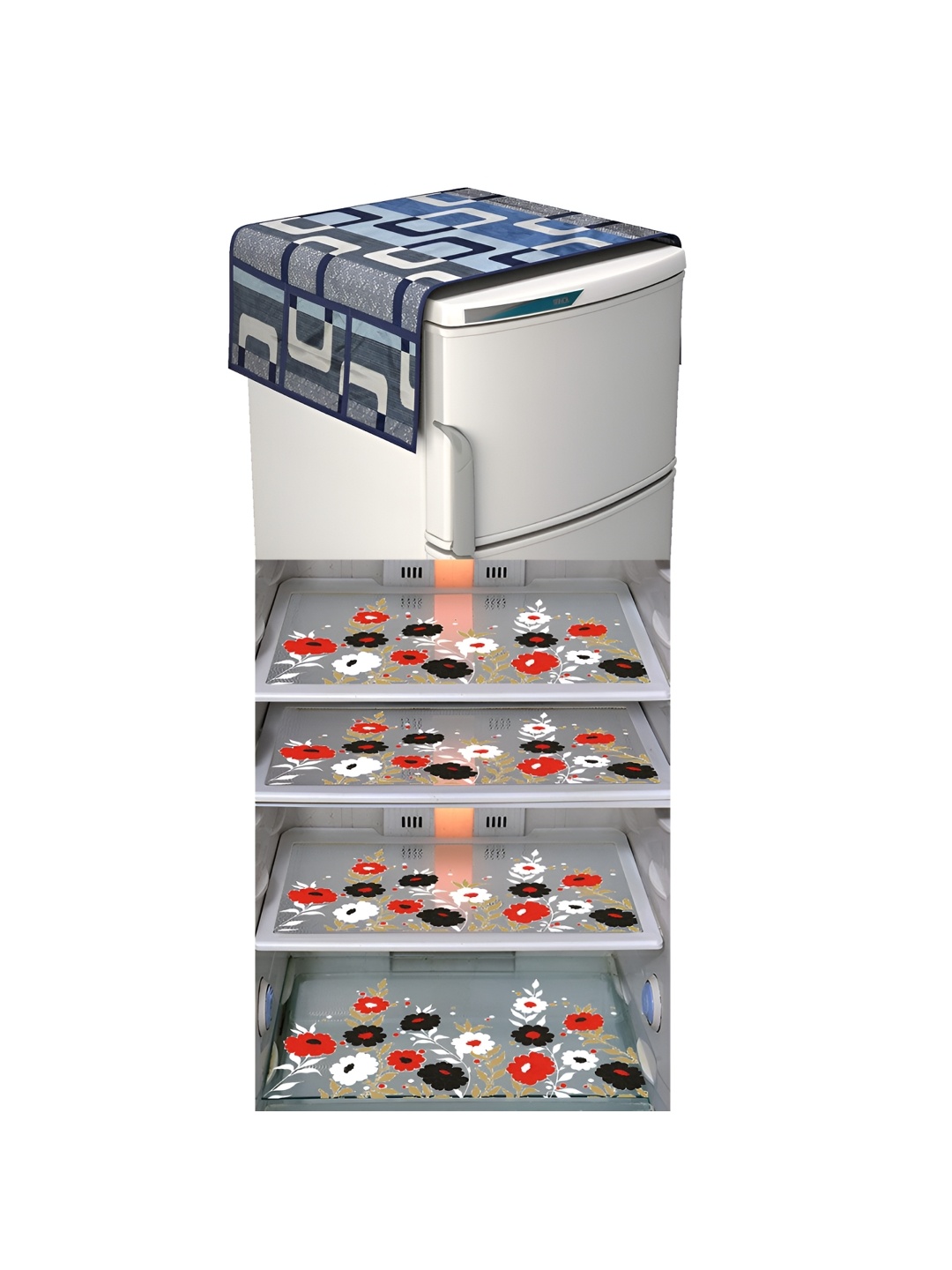 

LooMantha Blue & White 5 Pieces Floral Printed Fridge Appliance Covers Set