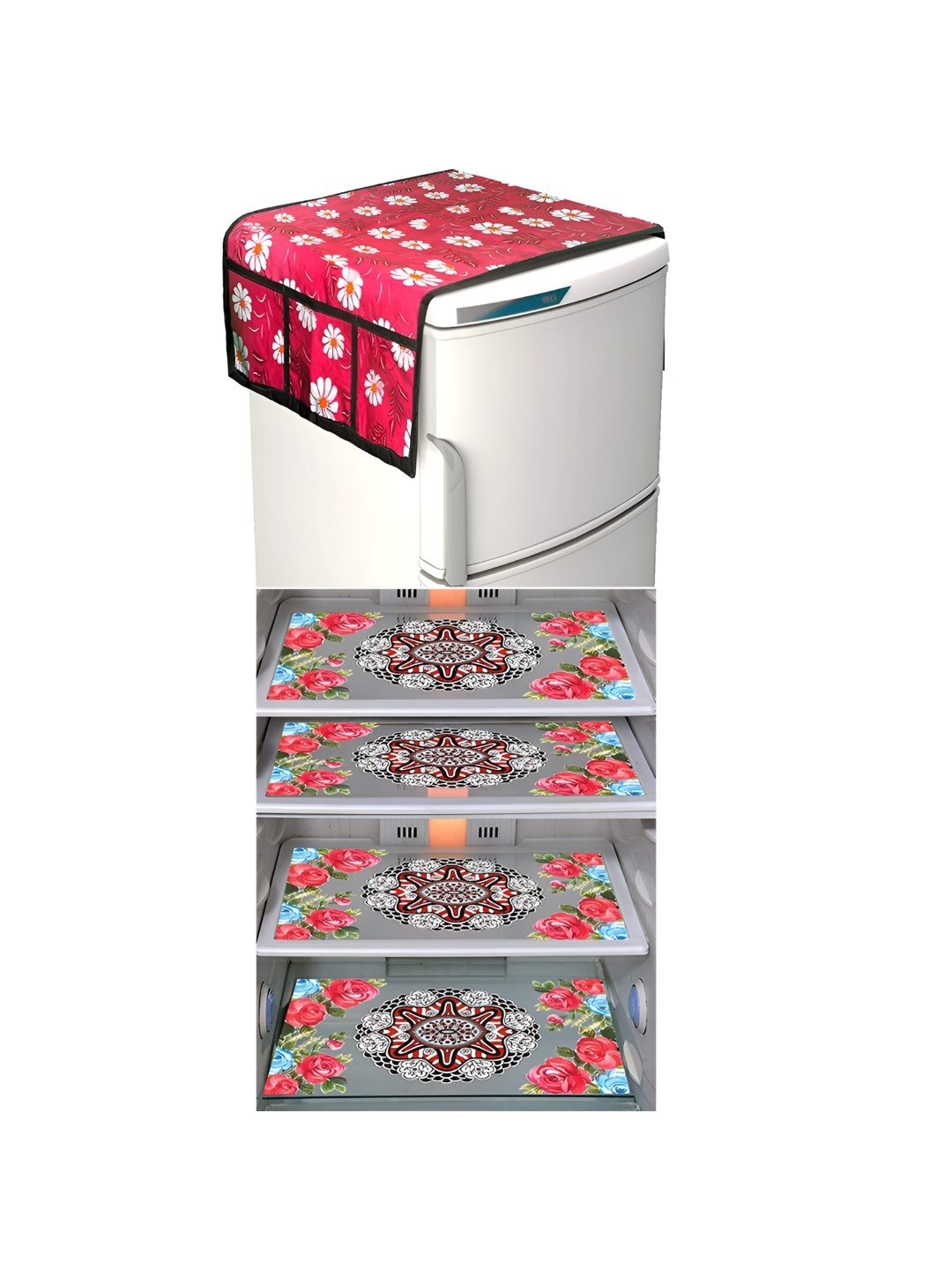 

LooMantha Red & Black 5 Pieces Printed Fridge Appliance Covers Set