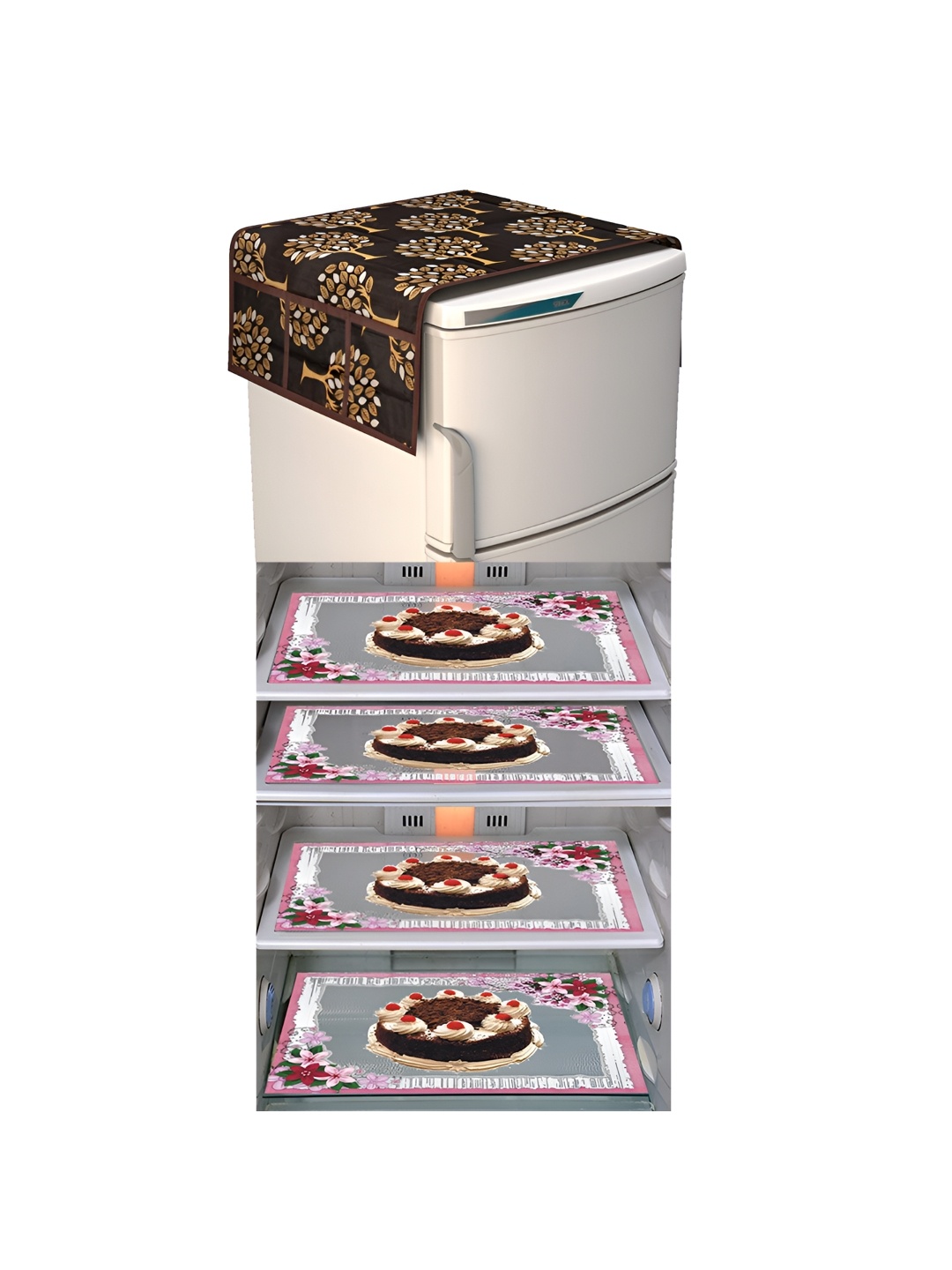 

LooMantha Brown & Beige 5 Pieces Printed Fridge Appliance Covers Set